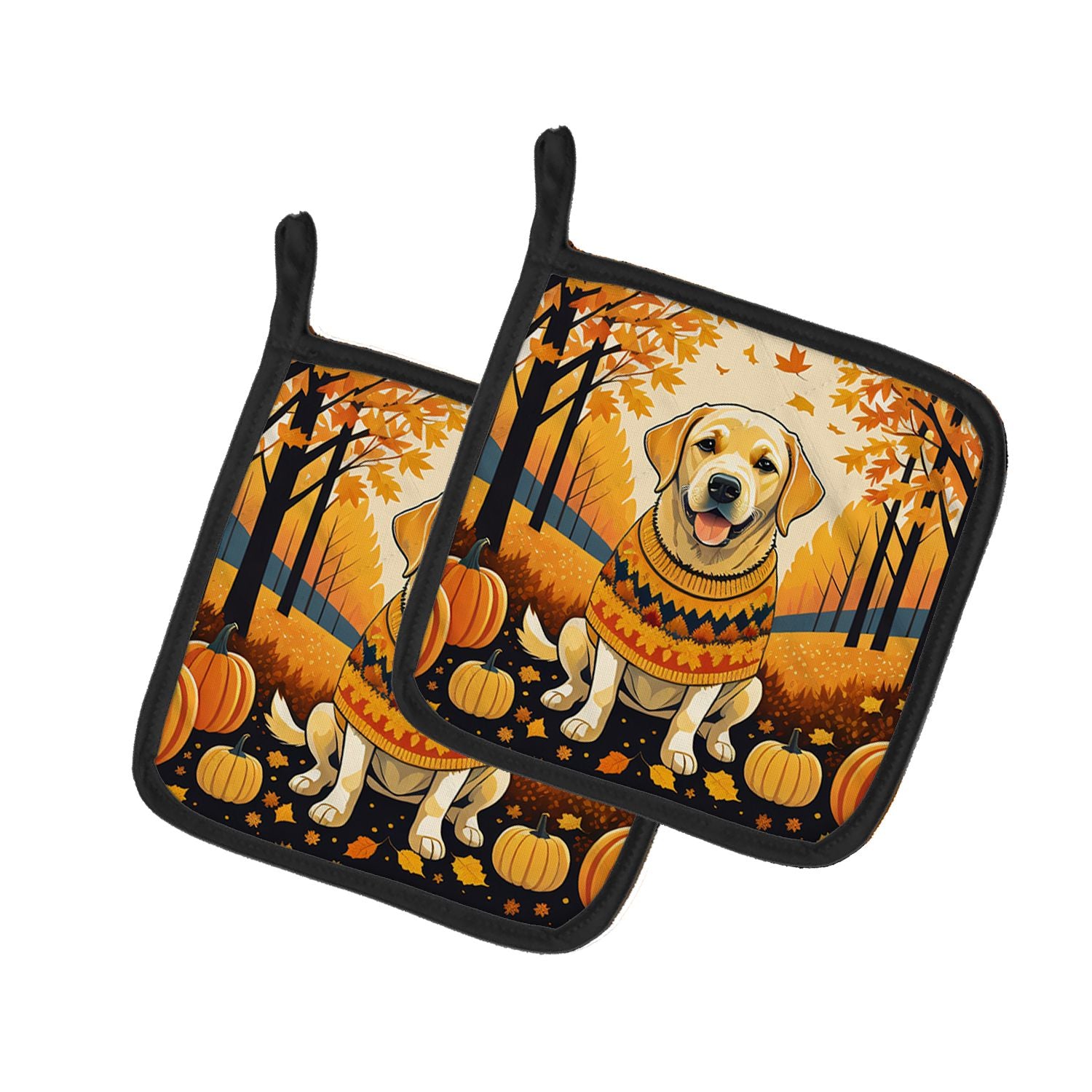Yellow Labrador Retriever Fall Pair of Pot Holders Kitchen Heat Resistant Pot Holders Sets Oven Hot Pads for Cooking Baking BBQ,