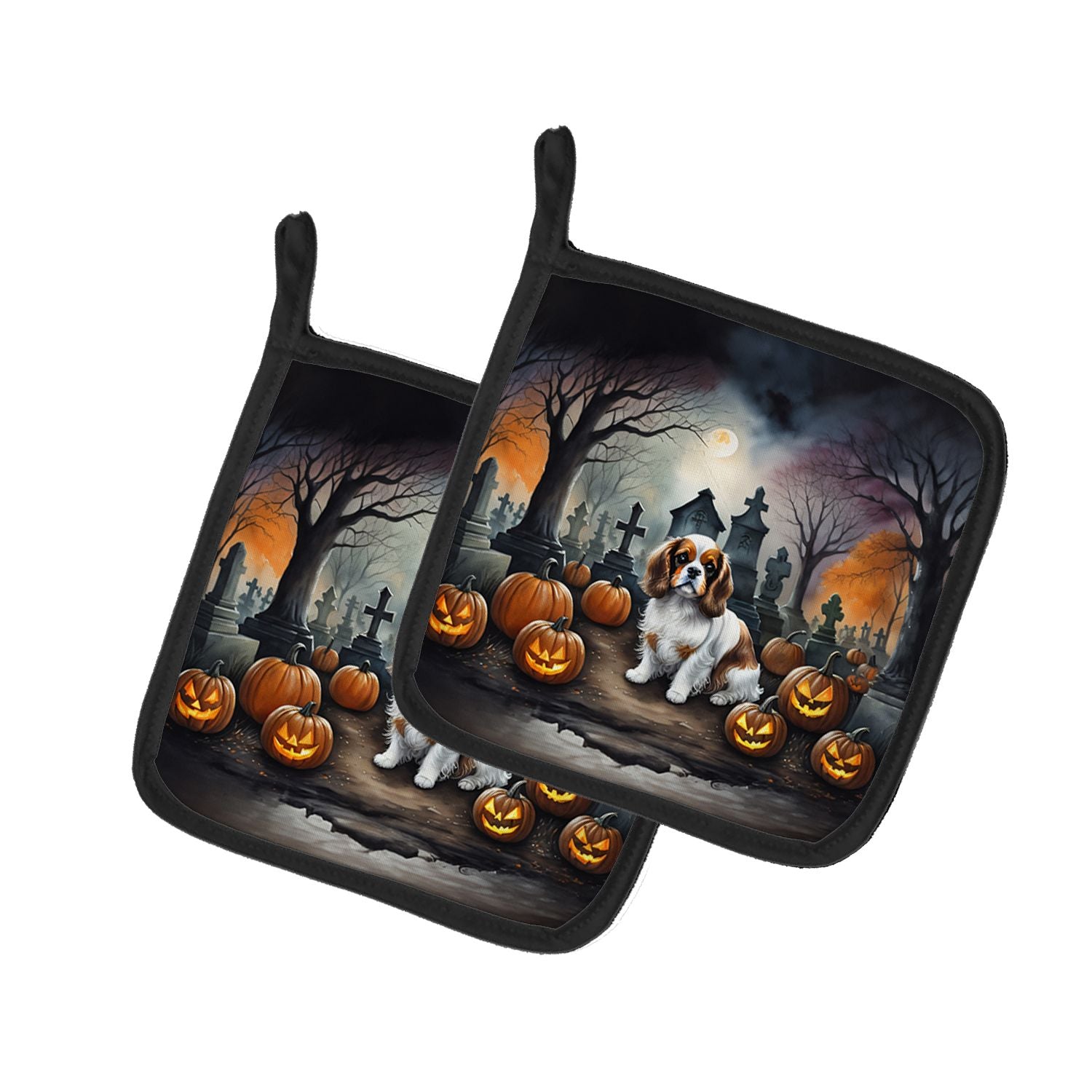 Cavalier Spaniel Spooky Halloween Pair of Pot Holders Kitchen Heat Resistant Pot Holders Sets Oven Hot Pads for Cooking Baking B