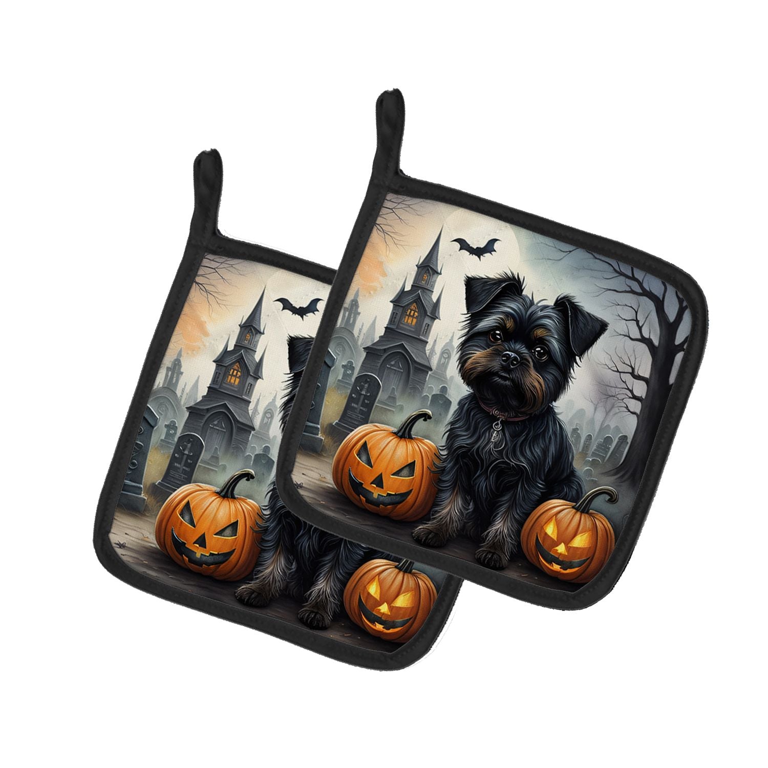 Affenpinscher Spooky Halloween Pair of Pot Holders Kitchen Heat Resistant Pot Holders Sets Oven Hot Pads for Cooking Baking BBQ,