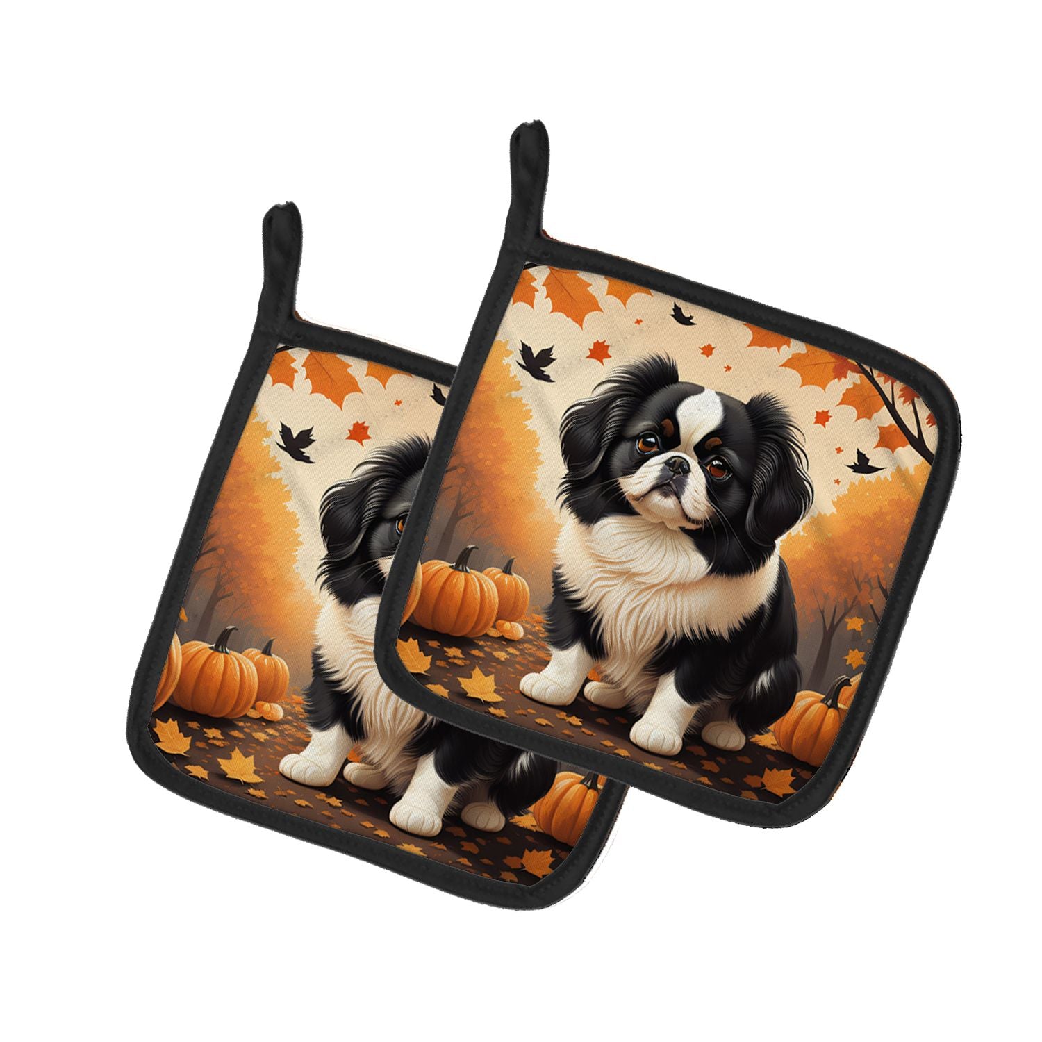 Japanese Chin Fall Pair of Pot Holders Kitchen Heat Resistant Pot Holders Sets Oven Hot Pads for Cooking Baking BBQ, 7 1/2 x 7 1