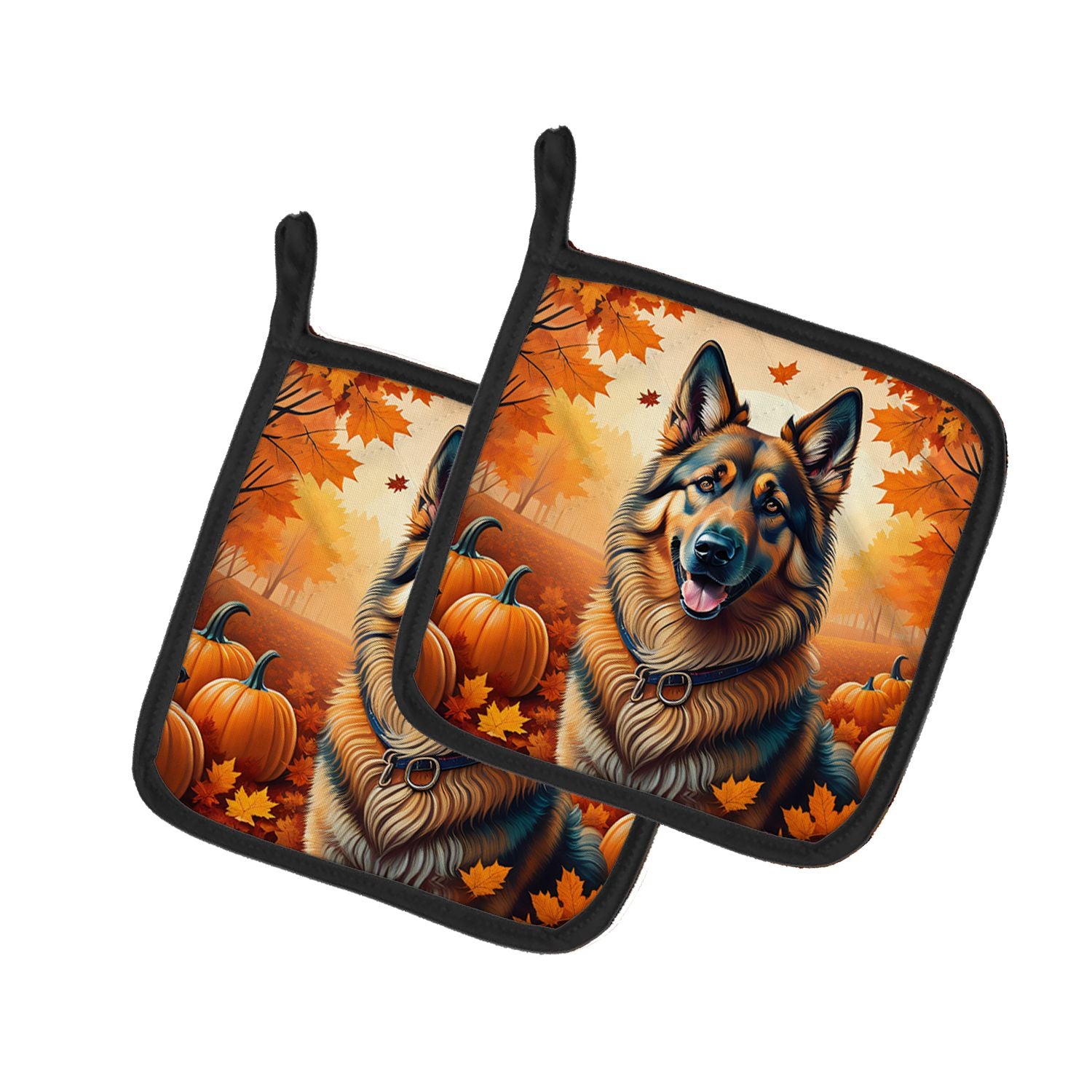 Belgian Tervuren Fall Pair of Pot Holders Kitchen Heat Resistant Pot Holders Sets Oven Hot Pads for Cooking Baking BBQ, 7 1/2 x 