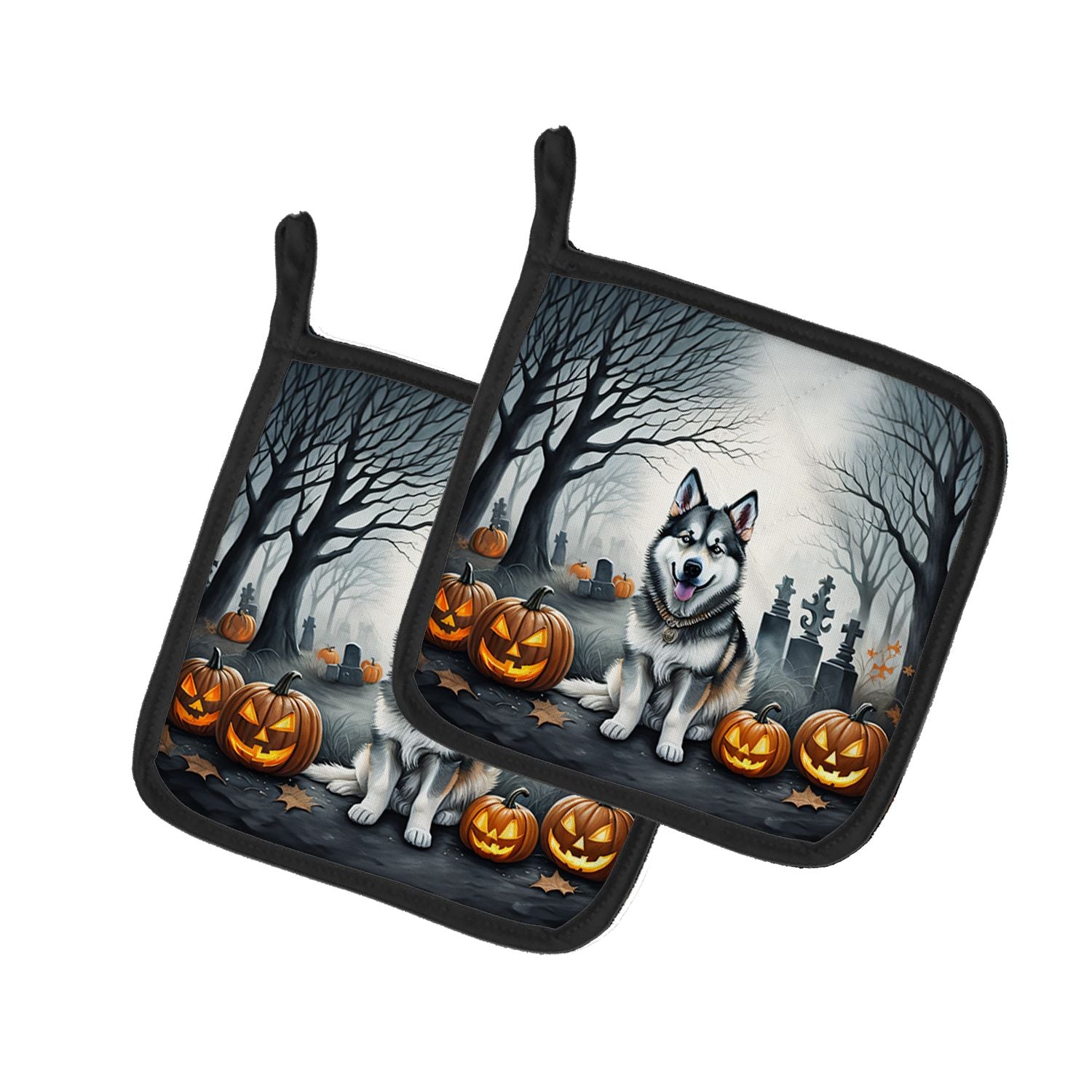 Alaskan Malamute Spooky Halloween Pair of Pot Holders Kitchen Heat Resistant Pot Holders Sets Oven Hot Pads for Cooking Baking B