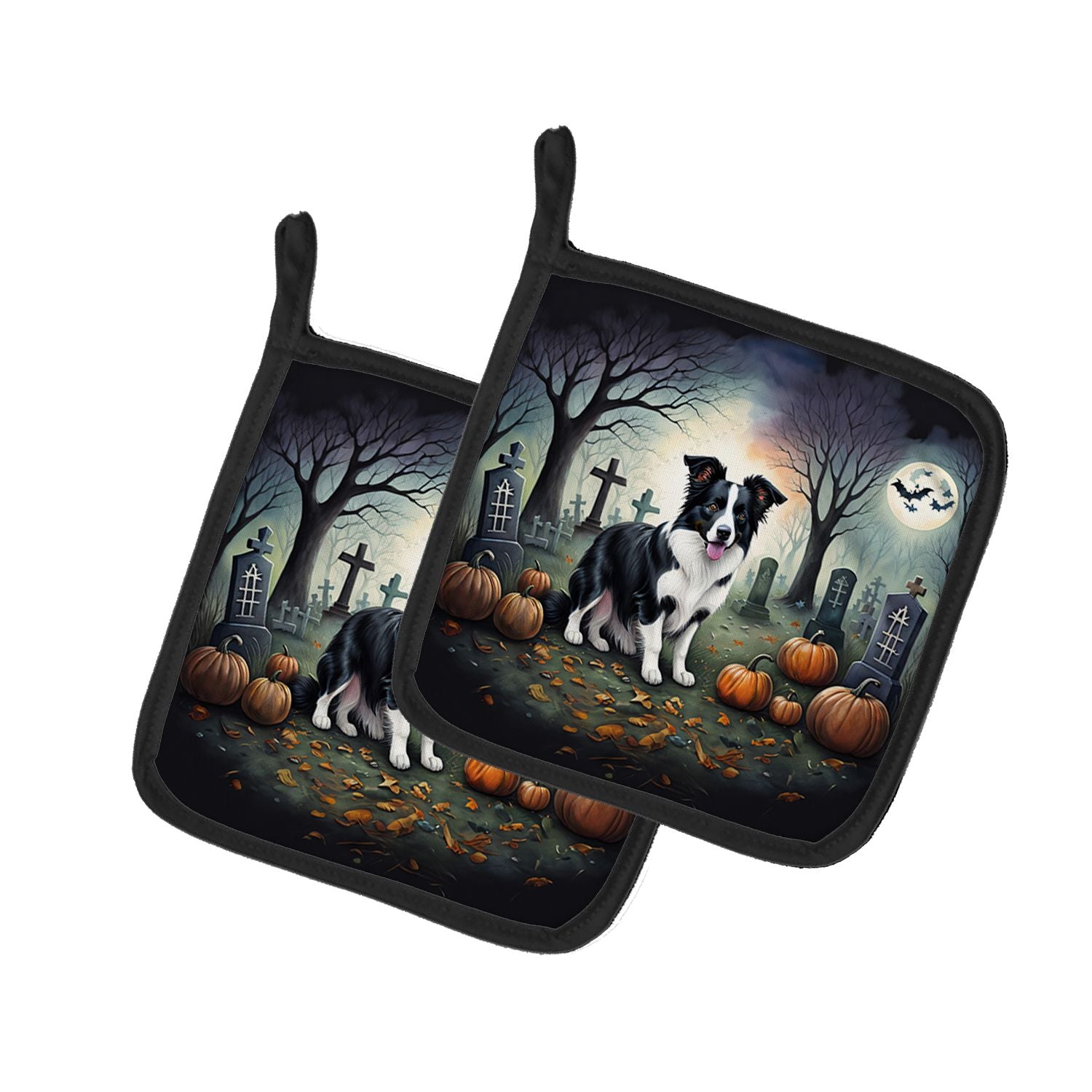 Border Collie Spooky Halloween Pair of Pot Holders Kitchen Heat Resistant Pot Holders Sets Oven Hot Pads for Cooking Baking BBQ,