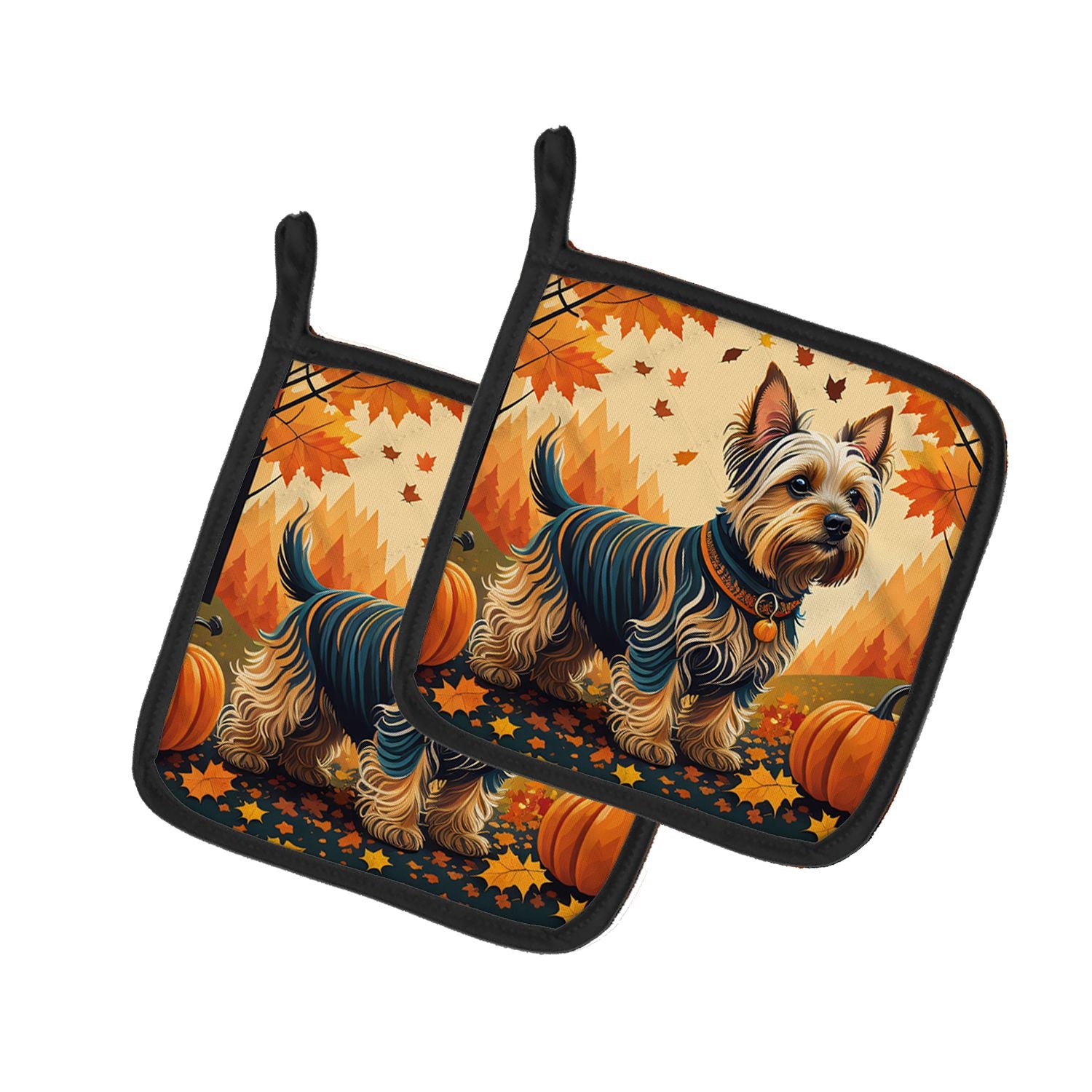 Silky Terrier Fall Pair of Pot Holders Kitchen Heat Resistant Pot Holders Sets Oven Hot Pads for Cooking Baking BBQ, 7 1/2 x 7 1
