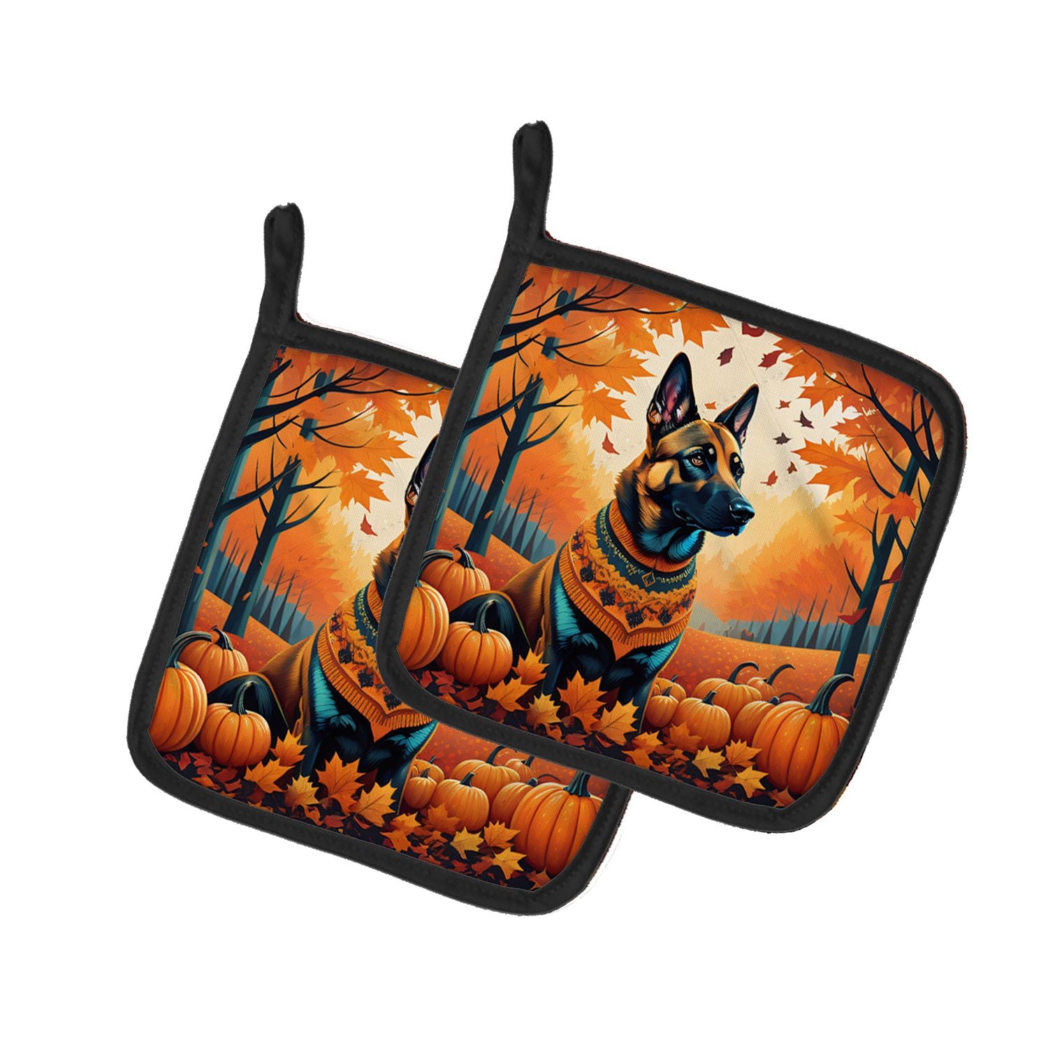 Belgian Malinois Fall Pair of Pot Holders Kitchen Heat Resistant Pot Holders Sets Oven Hot Pads for Cooking Baking BBQ, 7 1/2 x 