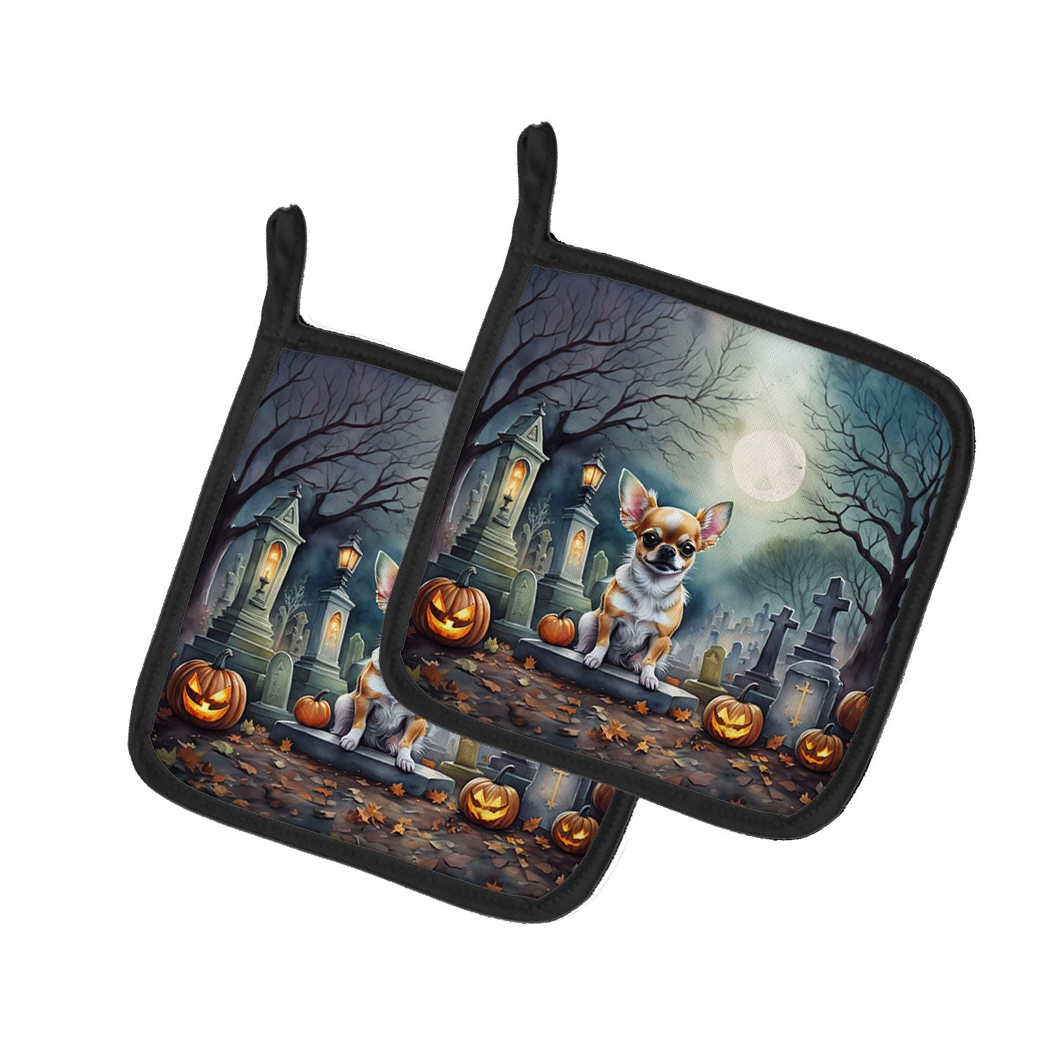 Chihuahua Spooky Halloween Pair of Pot Holders Kitchen Heat Resistant Pot Holders Sets Oven Hot Pads for Cooking Baking BBQ, 7 1