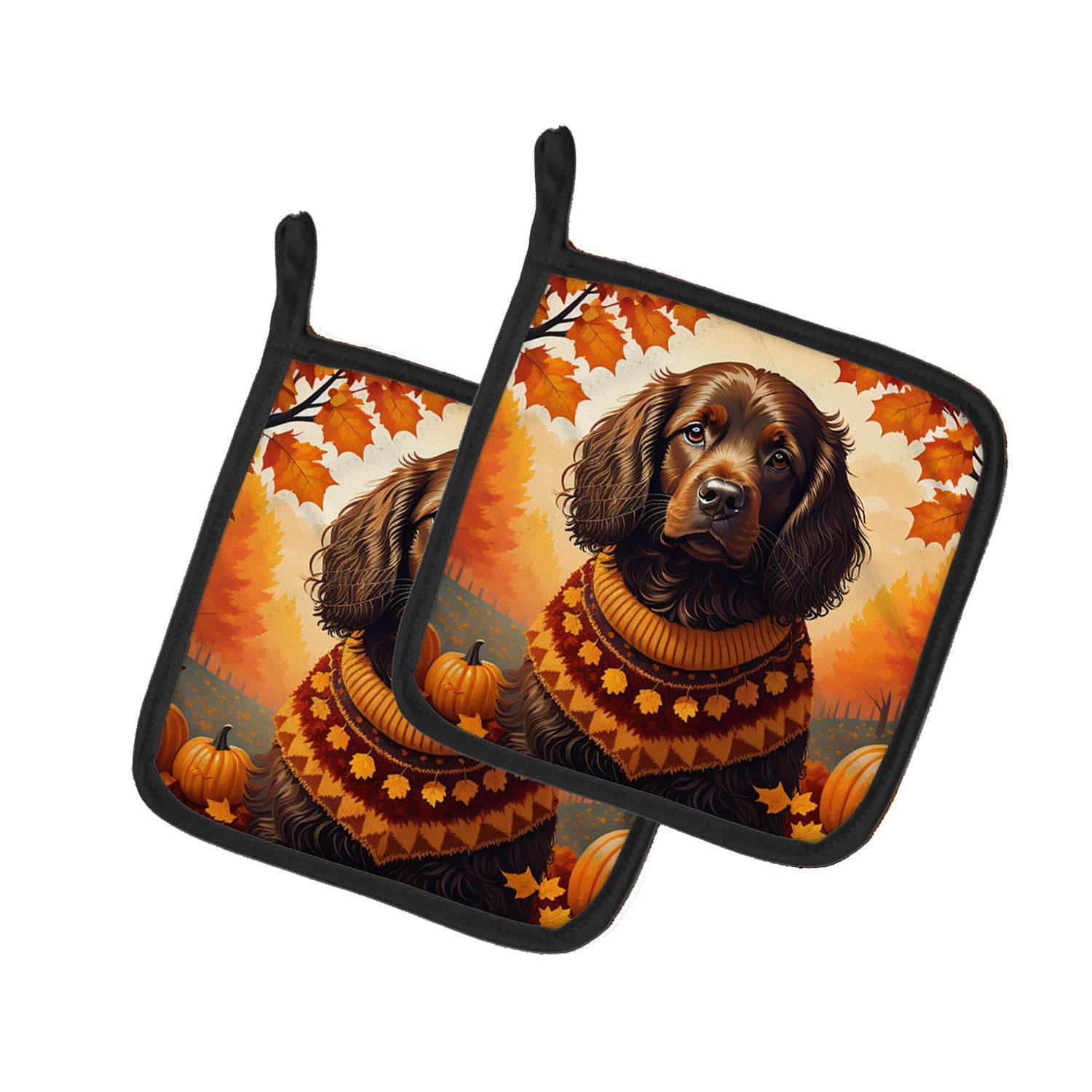 Boykin Spaniel Fall Pair of Pot Holders Kitchen Heat Resistant Pot Holders Sets Oven Hot Pads for Cooking Baking BBQ, 7 1/2 x 7 