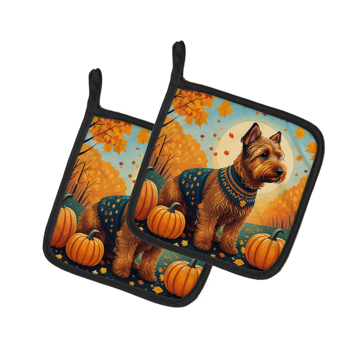 Welsh Terrier Fall Pair of Pot Holders Kitchen Heat Resistant Pot Holders Sets Oven Hot Pads for Cooking Baking BBQ, 7 1/2 x 7 1