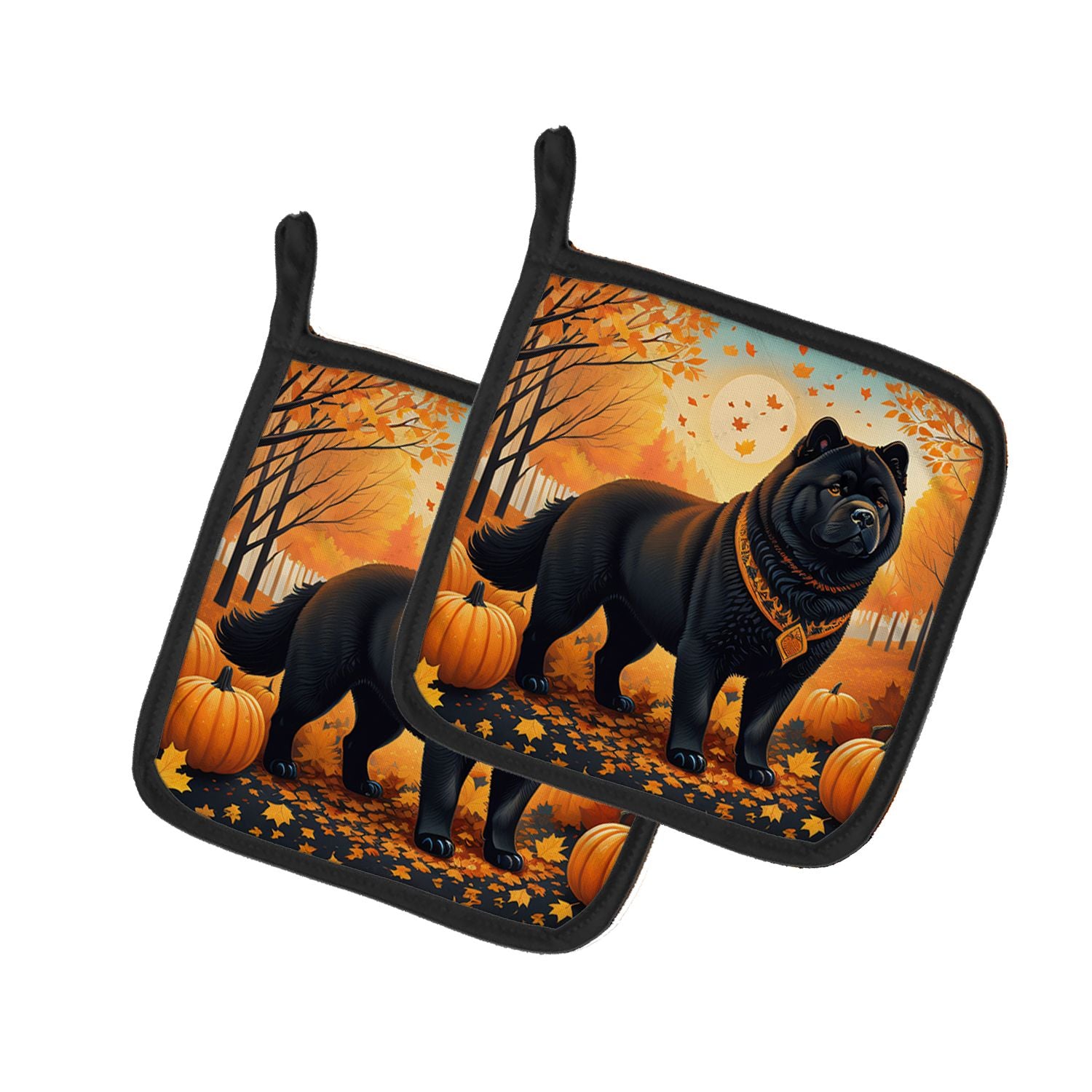 Black Chow Chow Fall Pair of Pot Holders Kitchen Heat Resistant Pot Holders Sets Oven Hot Pads for Cooking Baking BBQ, 7 1/2 x 7