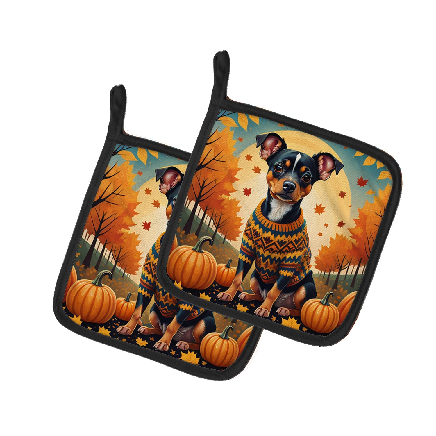 Miniature Pinscher Fall Pair of Pot Holders Kitchen Heat Resistant Pot Holders Sets Oven Hot Pads for Cooking Baking BBQ, 7 1/2 