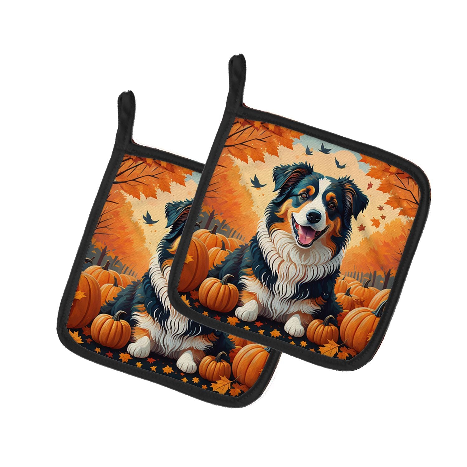 Australian Shepherd Terrier Fall Pair of Pot Holders Kitchen Heat Resistant Pot Holders Sets Oven Hot Pads for Cooking Baking BB