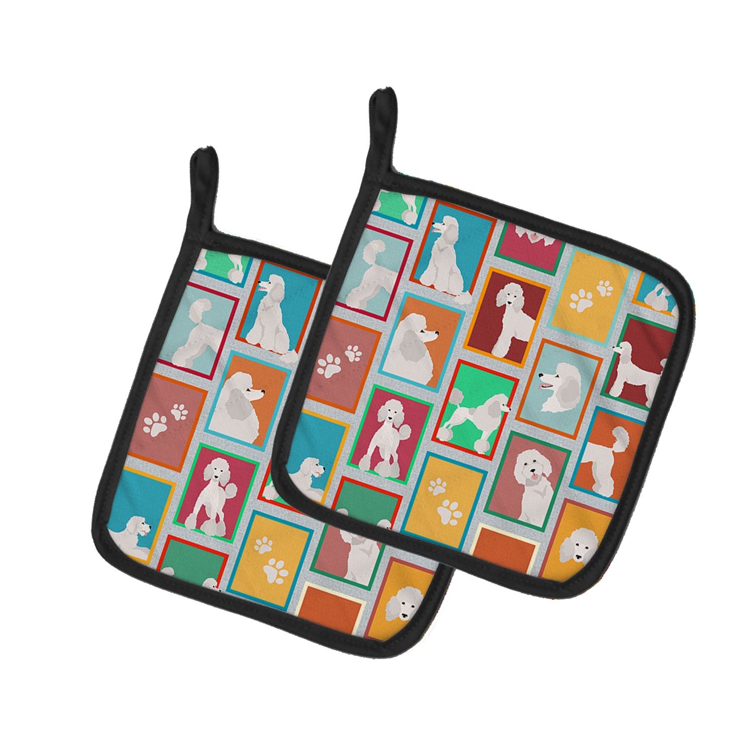 Lots of White Standard Poodle Pair of Pot Holders Kitchen Heat Resistant Pot Holders Sets Oven Hot Pads for Cooking Baking BBQ, 