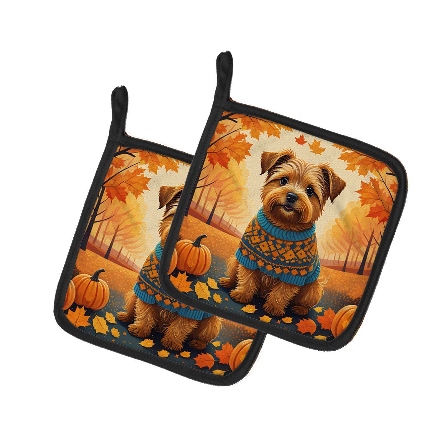 Norfolk Terrier Fall Pair of Pot Holders Kitchen Heat Resistant Pot Holders Sets Oven Hot Pads for Cooking Baking BBQ, 7 1/2 x 7