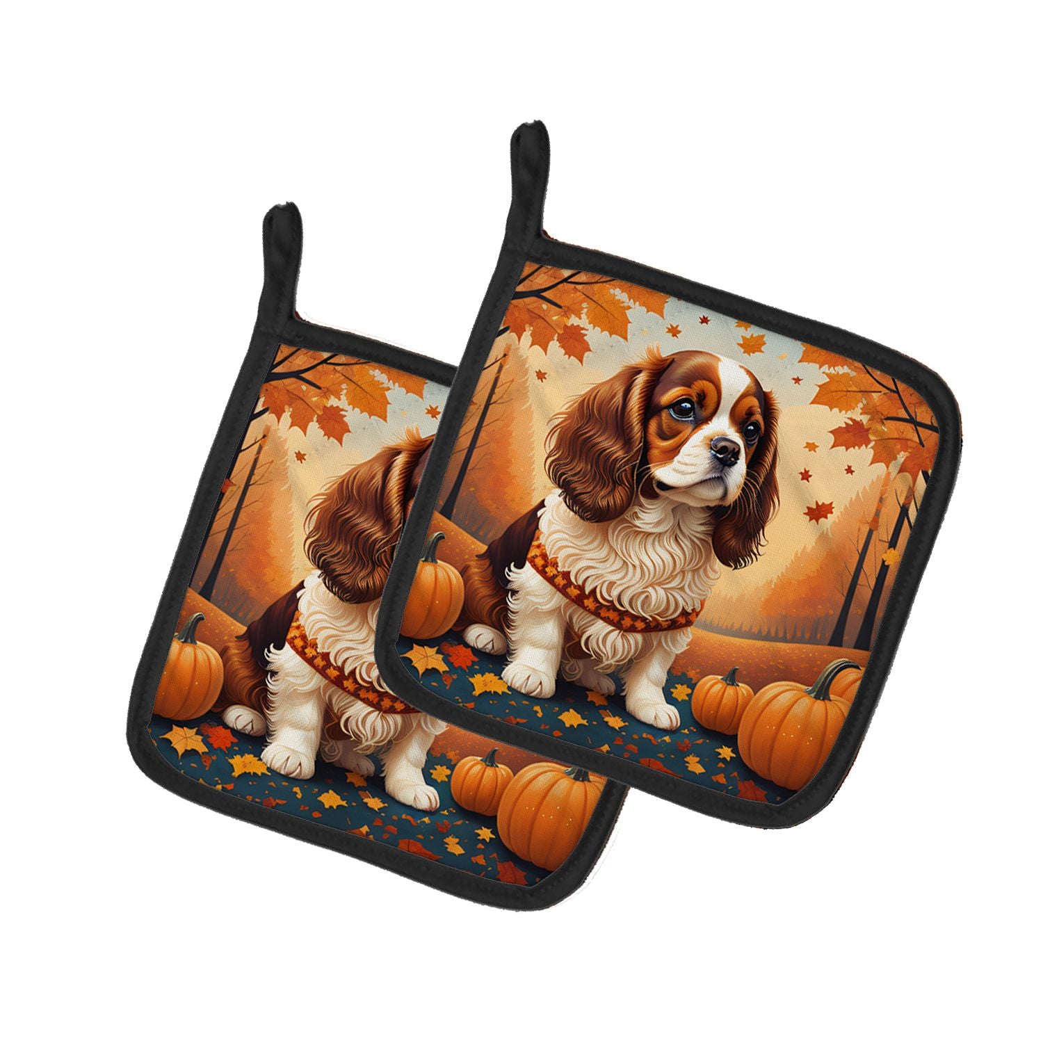 Cavalier Spaniel Fall Pair of Pot Holders Kitchen Heat Resistant Pot Holders Sets Oven Hot Pads for Cooking Baking BBQ, 7 1/2 x 
