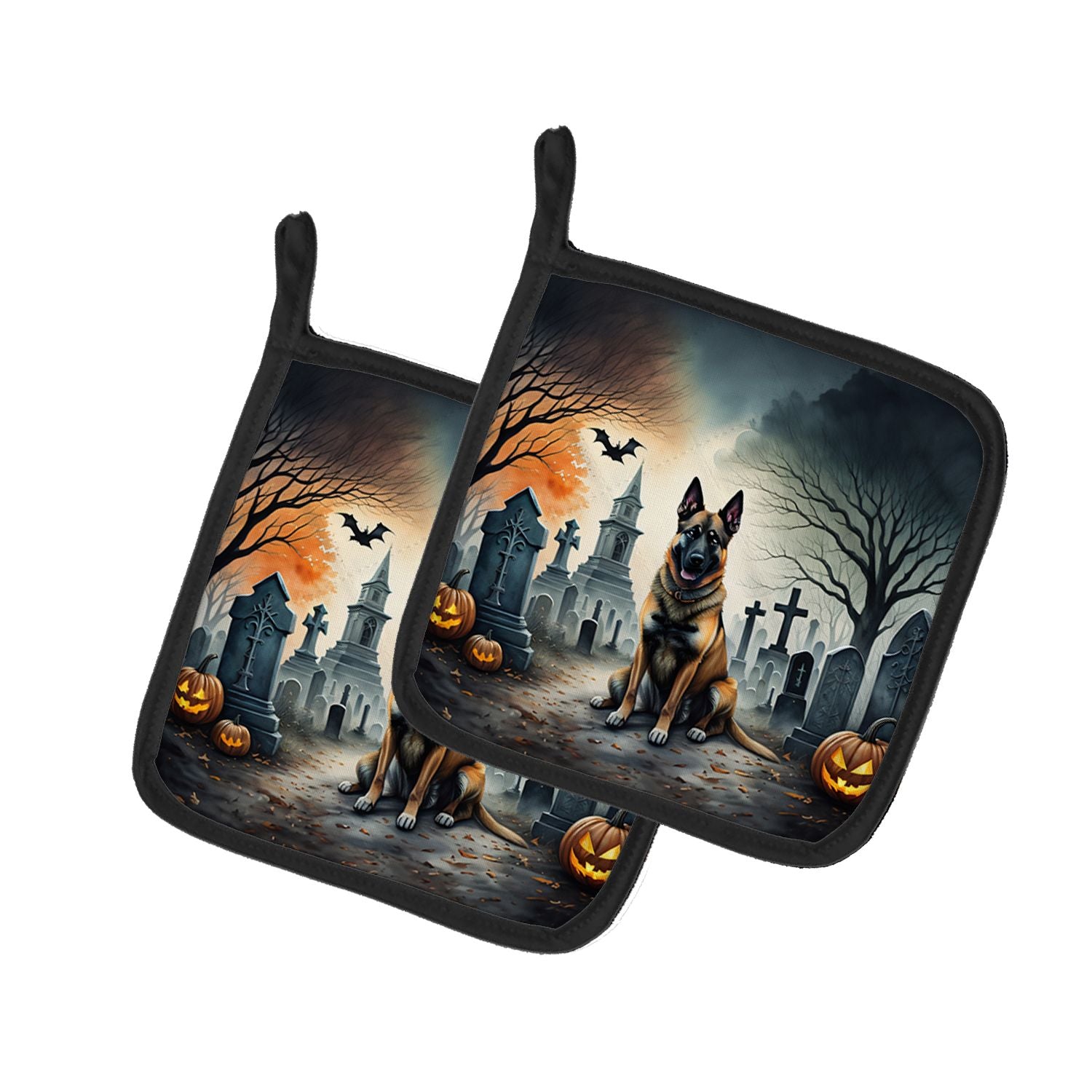 Belgian Malinois Spooky Halloween Pair of Pot Holders Kitchen Heat Resistant Pot Holders Sets Oven Hot Pads for Cooking Baking B