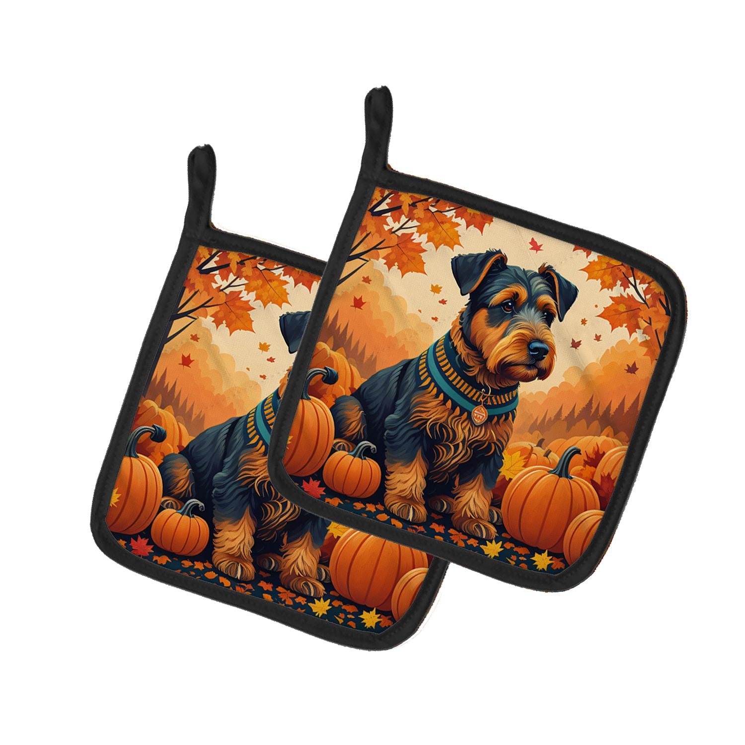 Airedale Terrier Fall Pair of Pot Holders Kitchen Heat Resistant Pot Holders Sets Oven Hot Pads for Cooking Baking BBQ, 7 1/2 x 
