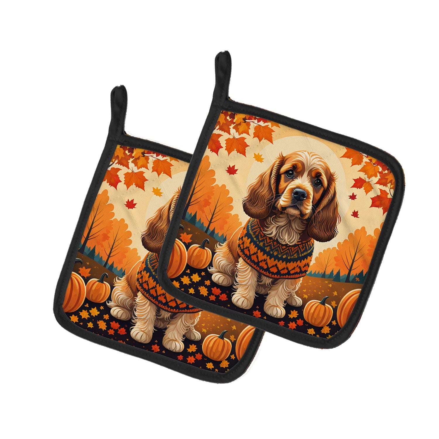 Cocker Spaniel Fall Pair of Pot Holders Kitchen Heat Resistant Pot Holders Sets Oven Hot Pads for Cooking Baking BBQ, 7 1/2 x 7 