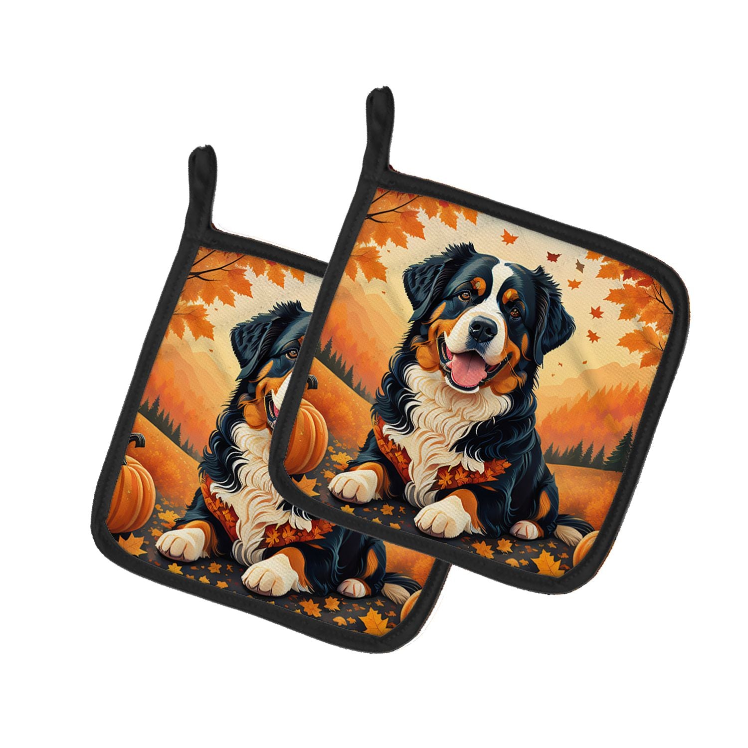 Bernese Mountain Dog Fall Pair of Pot Holders Kitchen Heat Resistant Pot Holders Sets Oven Hot Pads for Cooking Baking BBQ, 7 1/
