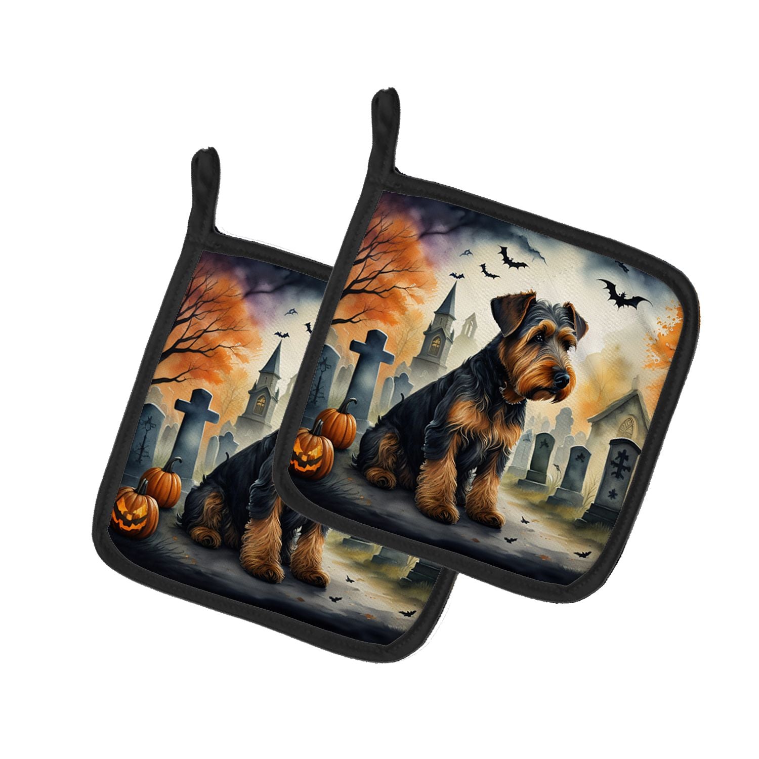Airedale Terrier Spooky Halloween Pair of Pot Holders Kitchen Heat Resistant Pot Holders Sets Oven Hot Pads for Cooking Baking B