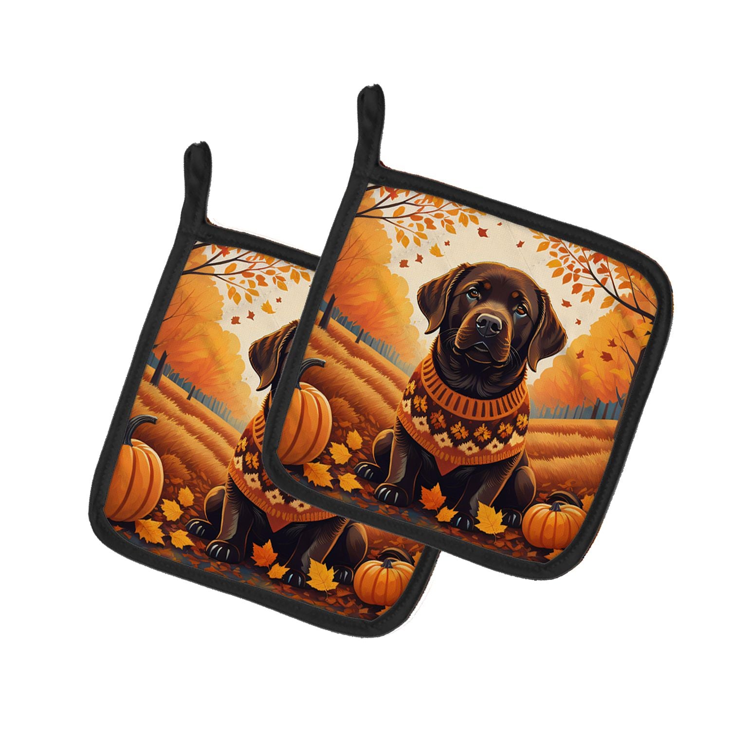 Chocolate Labrador Retriever Fall Pair of Pot Holders Kitchen Heat Resistant Pot Holders Sets Oven Hot Pads for Cooking Baking B