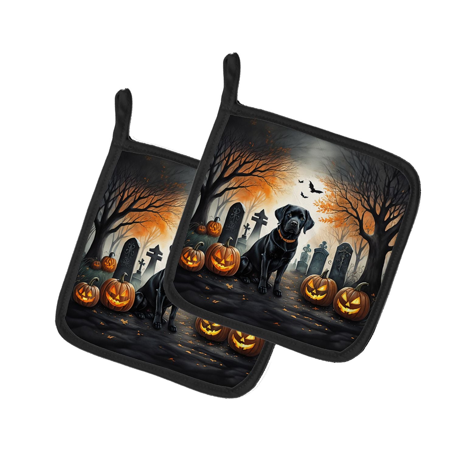 Black Labrador Retriever Spooky Halloween Pair of Pot Holders Kitchen Heat Resistant Pot Holders Sets Oven Hot Pads for Cooking 