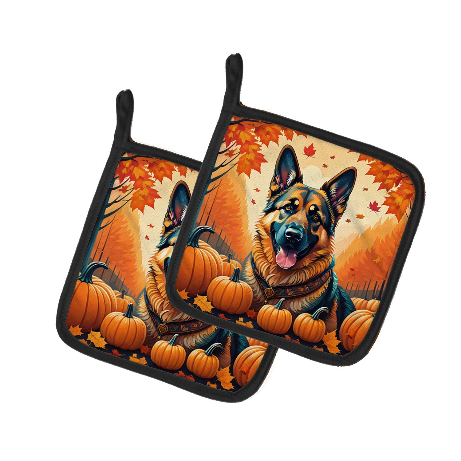 German Shepherd Fall Pair of Pot Holders Kitchen Heat Resistant Pot Holders Sets Oven Hot Pads for Cooking Baking BBQ, 7 1/2 x 7