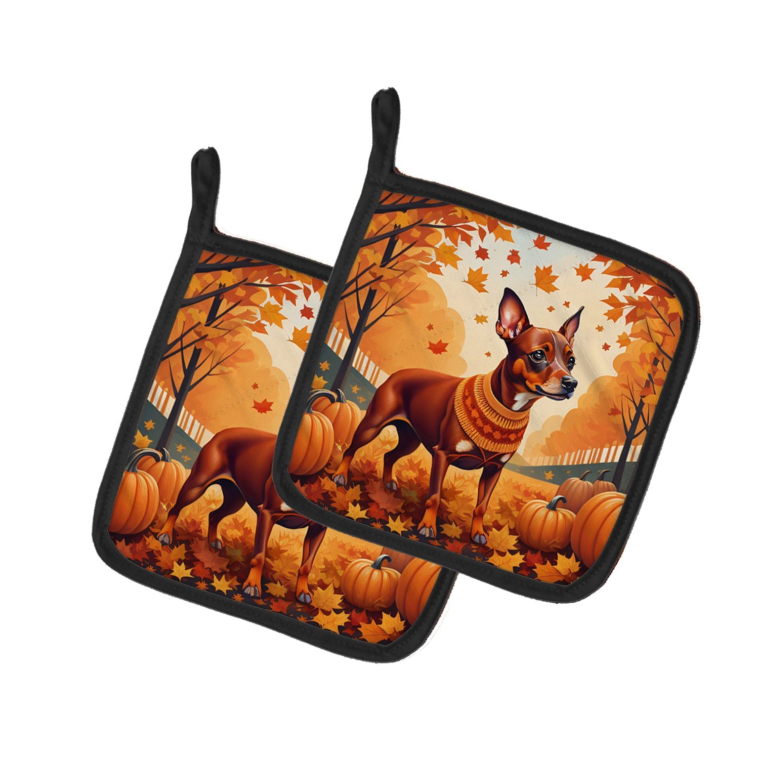 Red Miniature Pinscher Fall Pair of Pot Holders Kitchen Heat Resistant Pot Holders Sets Oven Hot Pads for Cooking Baking BBQ, 7 