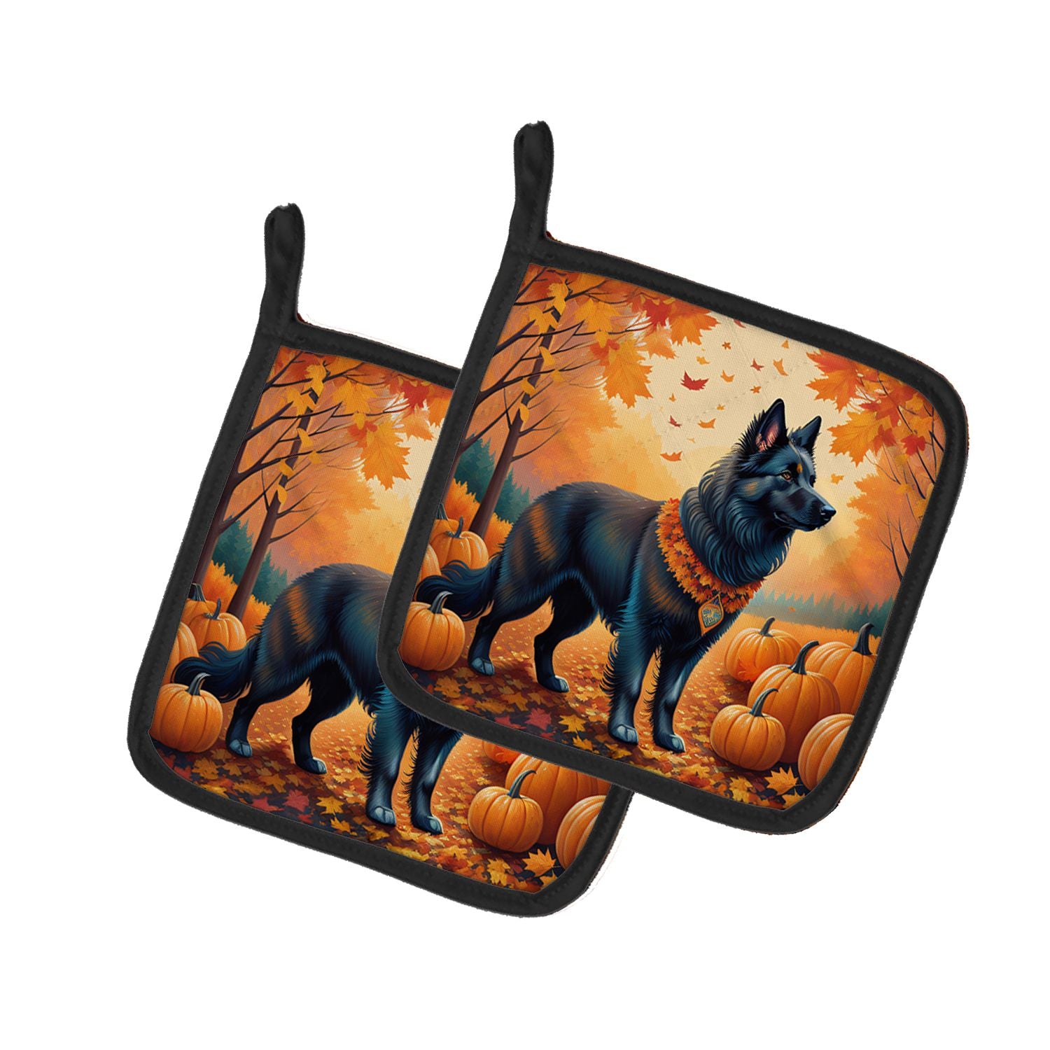 Belgian Sheepdog Fall Pair of Pot Holders Kitchen Heat Resistant Pot Holders Sets Oven Hot Pads for Cooking Baking BBQ, 7 1/2 x 