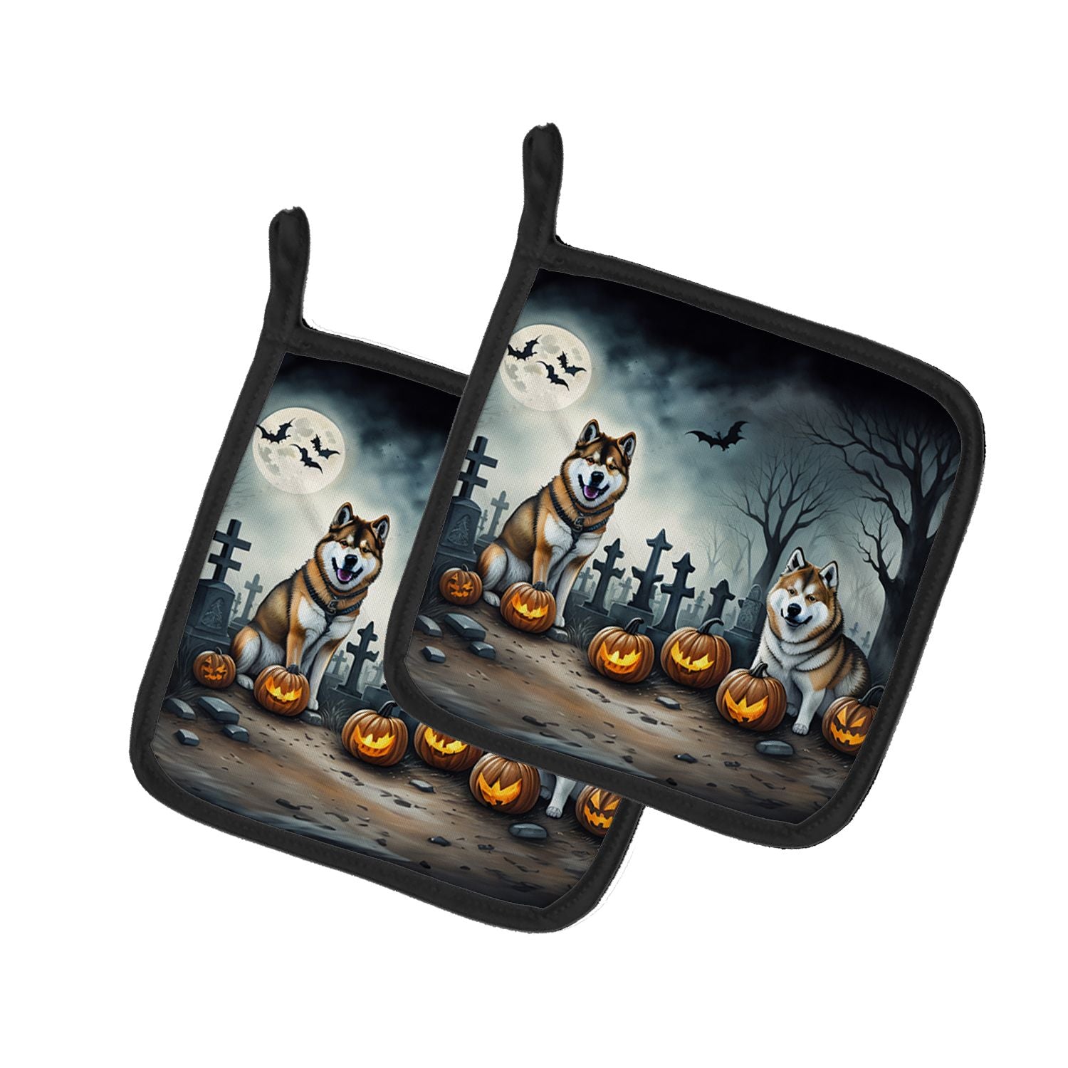 Akita Spooky Halloween Pair of Pot Holders Kitchen Heat Resistant Pot Holders Sets Oven Hot Pads for Cooking Baking BBQ, 7 1/2 x