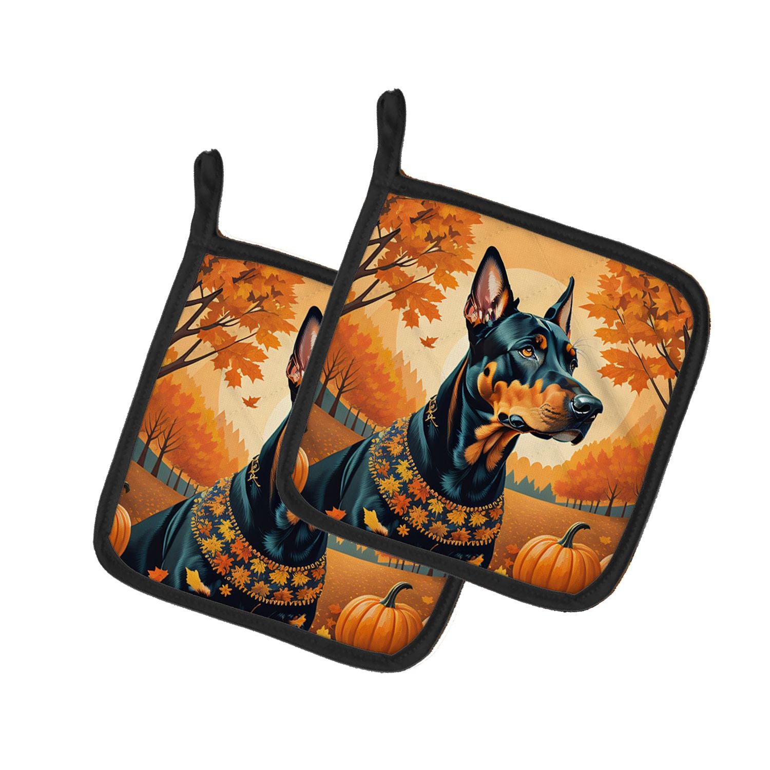 Doberman Pinscher Fall Pair of Pot Holders Kitchen Heat Resistant Pot Holders Sets Oven Hot Pads for Cooking Baking BBQ, 7 1/2 x