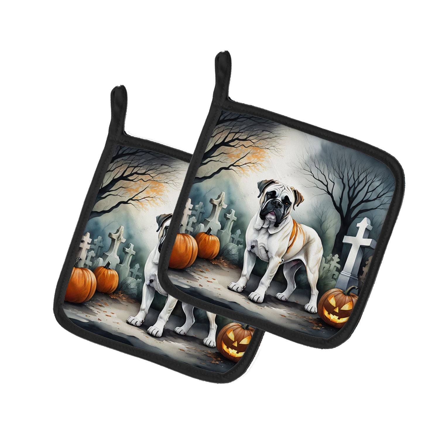 Boxer Spooky Halloween Pair of Pot Holders Kitchen Heat Resistant Pot Holders Sets Oven Hot Pads for Cooking Baking BBQ, 7 1/2 x