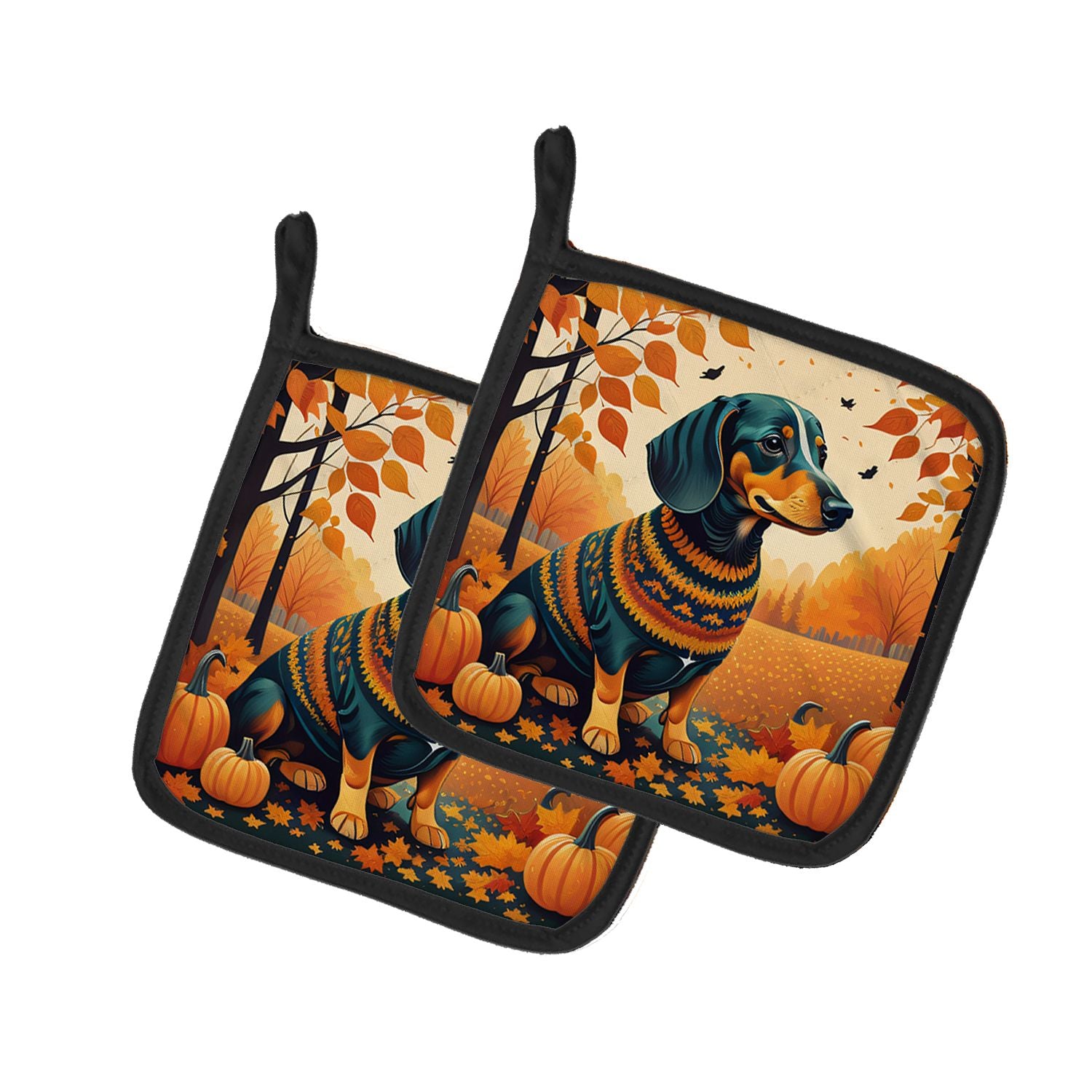 Dachshund Fall Pair of Pot Holders Kitchen Heat Resistant Pot Holders Sets Oven Hot Pads for Cooking Baking BBQ, 7 1/2 x 7 1/2