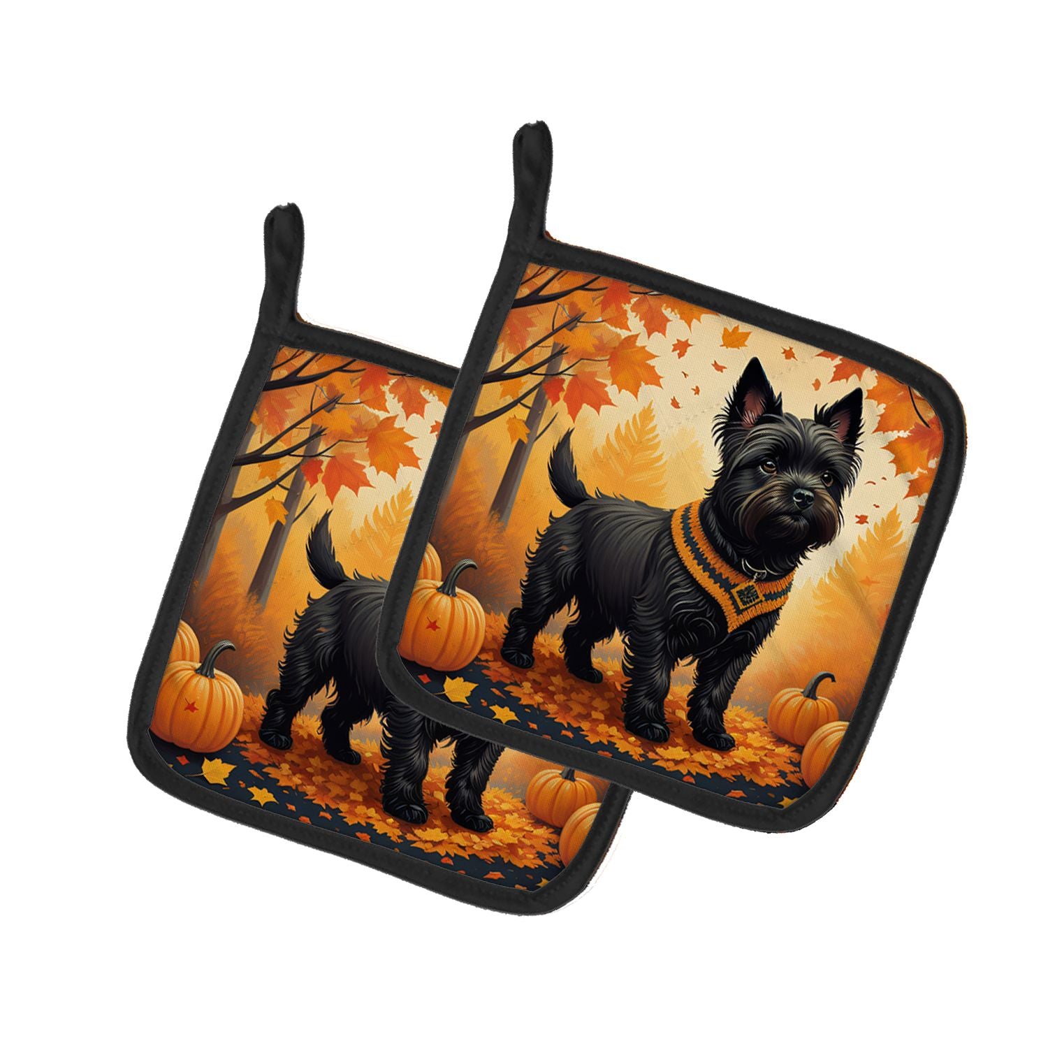 Black Cairn Terrier Fall Pair of Pot Holders Kitchen Heat Resistant Pot Holders Sets Oven Hot Pads for Cooking Baking BBQ, 7 1/2