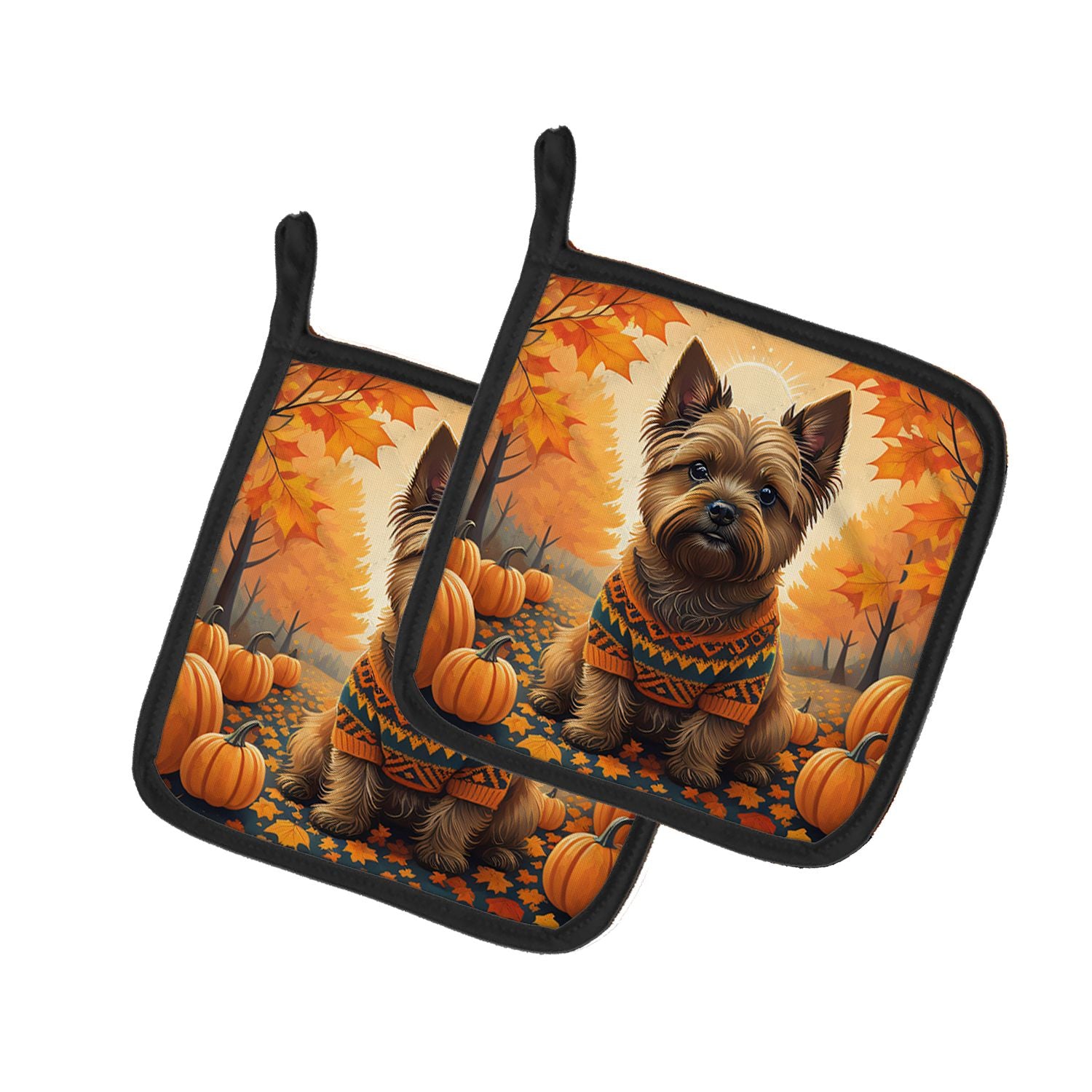 Cairn Terrier Fall Pair of Pot Holders Kitchen Heat Resistant Pot Holders Sets Oven Hot Pads for Cooking Baking BBQ, 7 1/2 x 7 1