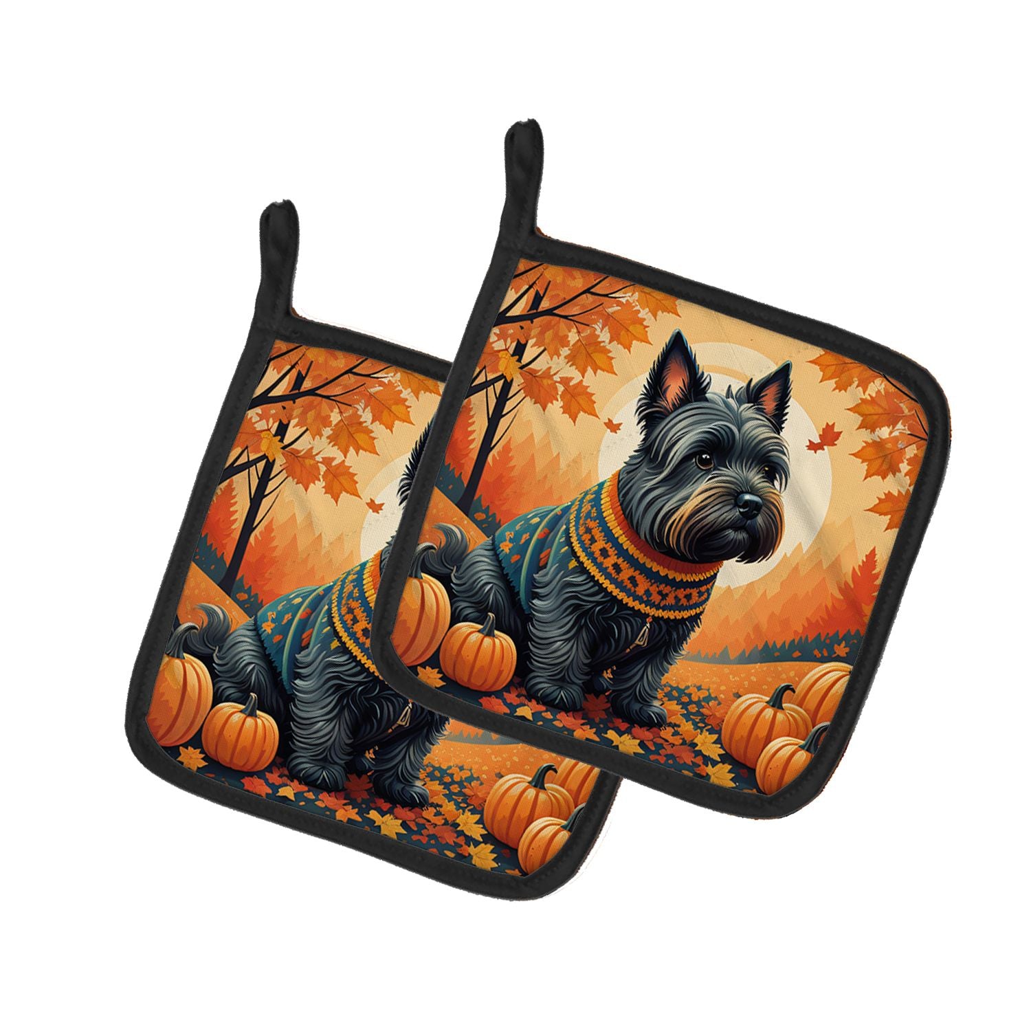 Scottish Terrier Fall Pair of Pot Holders Kitchen Heat Resistant Pot Holders Sets Oven Hot Pads for Cooking Baking BBQ, 7 1/2 x 