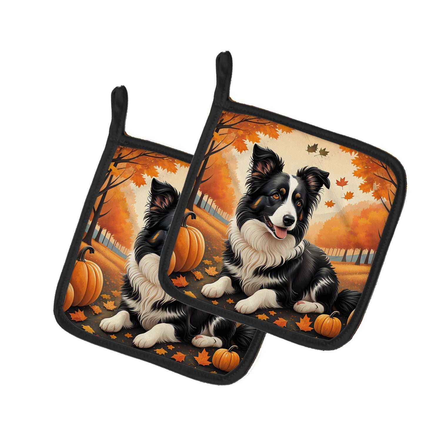Border Collie Fall Pair of Pot Holders Kitchen Heat Resistant Pot Holders Sets Oven Hot Pads for Cooking Baking BBQ, 7 1/2 x 7 1