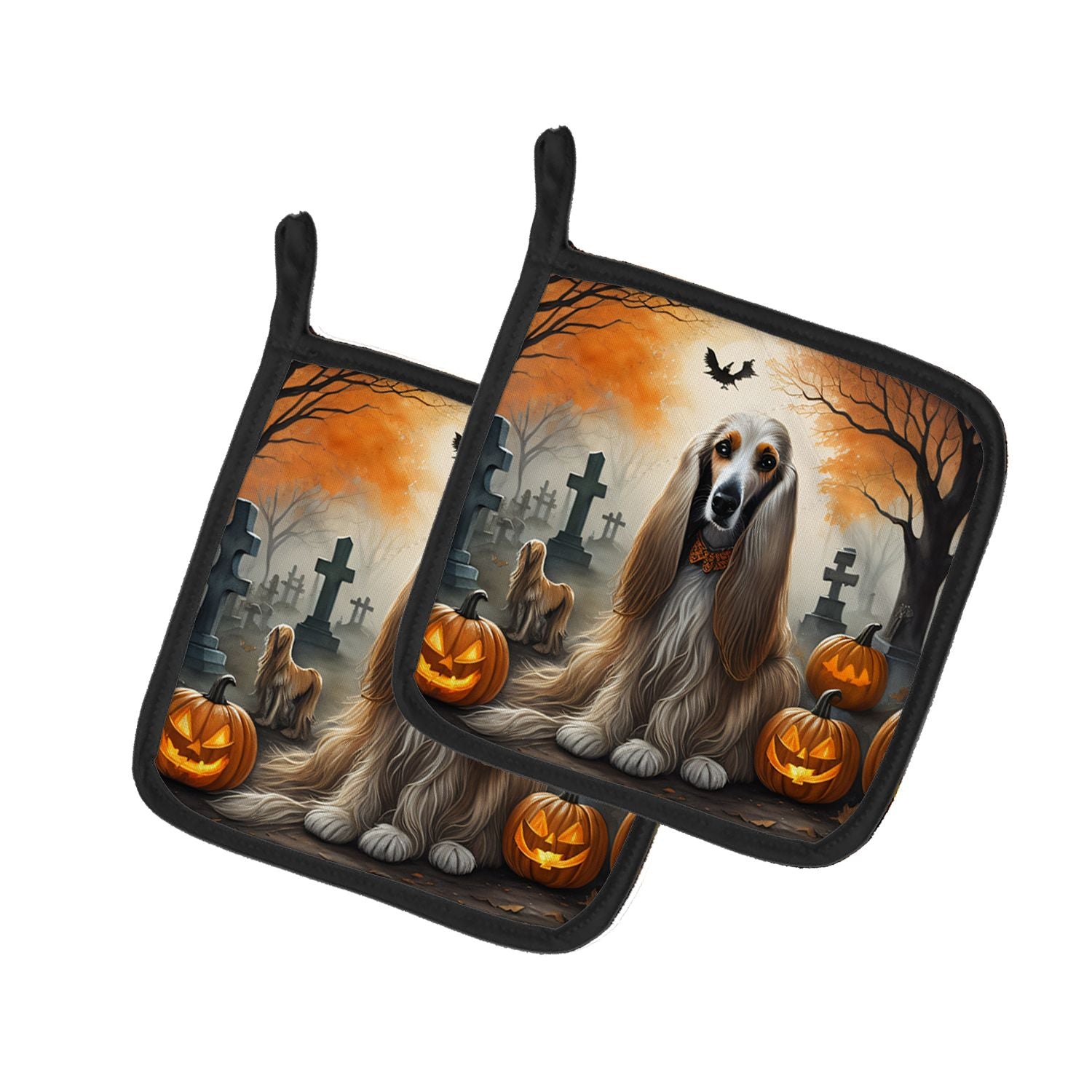 Afghan Hound Spooky Halloween Pair of Pot Holders Kitchen Heat Resistant Pot Holders Sets Oven Hot Pads for Cooking Baking BBQ, 
