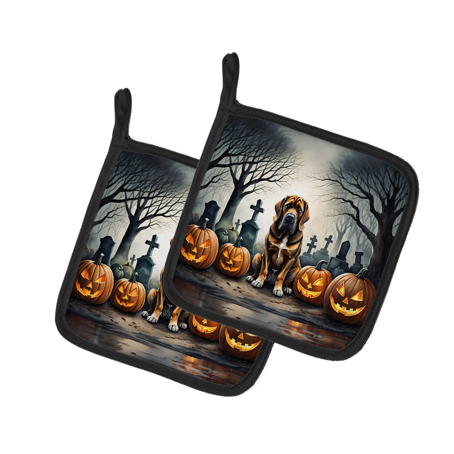 Bloodhound Spooky Halloween Pair of Pot Holders Kitchen Heat Resistant Pot Holders Sets Oven Hot Pads for Cooking Baking BBQ, 7 