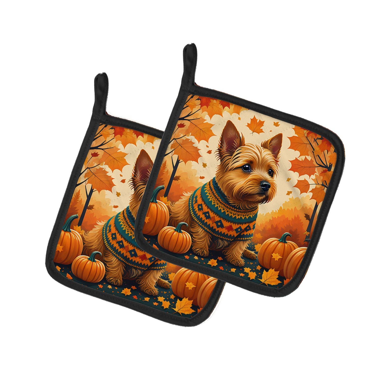 Norwich Terrier Fall Pair of Pot Holders Kitchen Heat Resistant Pot Holders Sets Oven Hot Pads for Cooking Baking BBQ, 7 1/2 x 7
