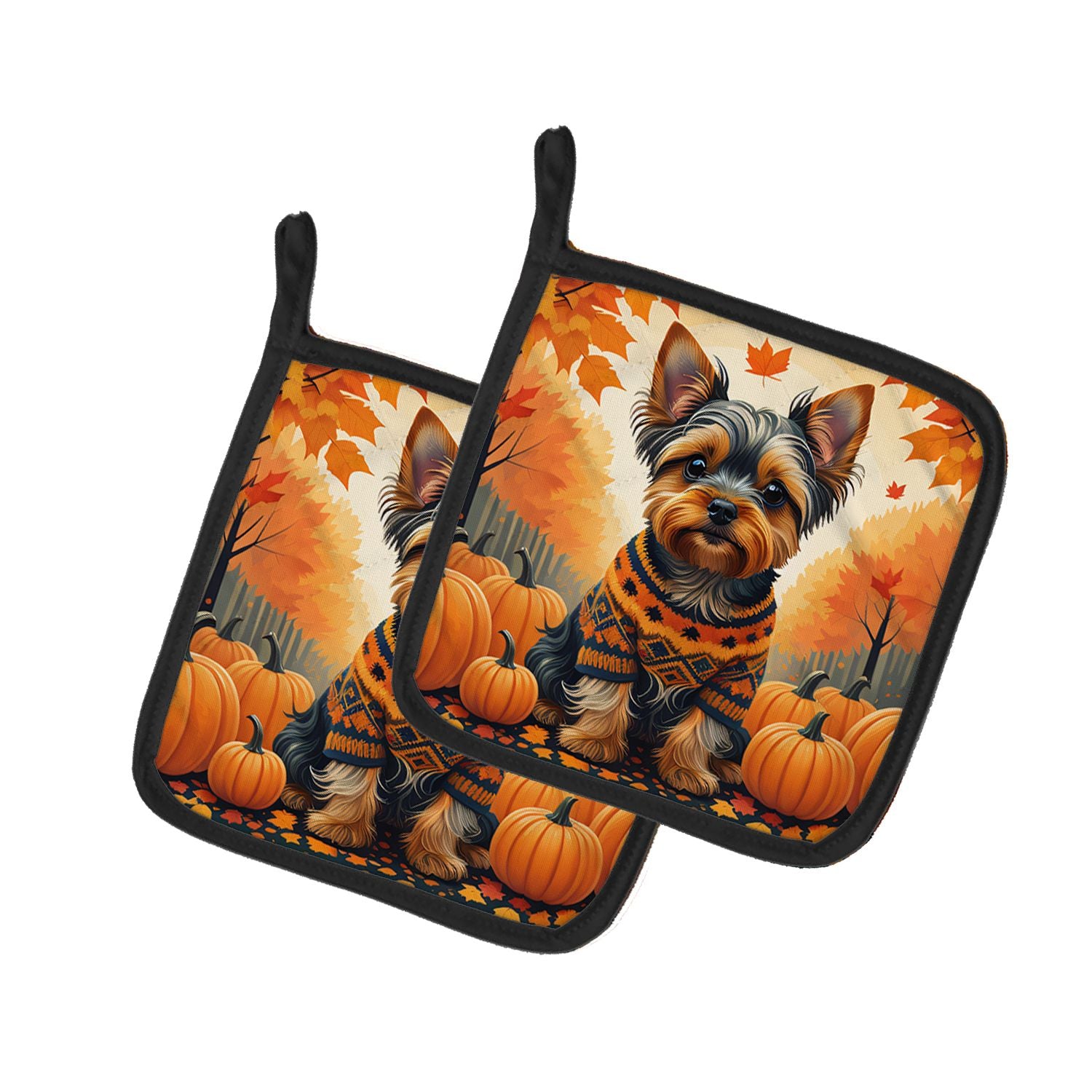Yorkshire Terrier Fall Pair of Pot Holders Kitchen Heat Resistant Pot Holders Sets Oven Hot Pads for Cooking Baking BBQ, 7 1/2 x