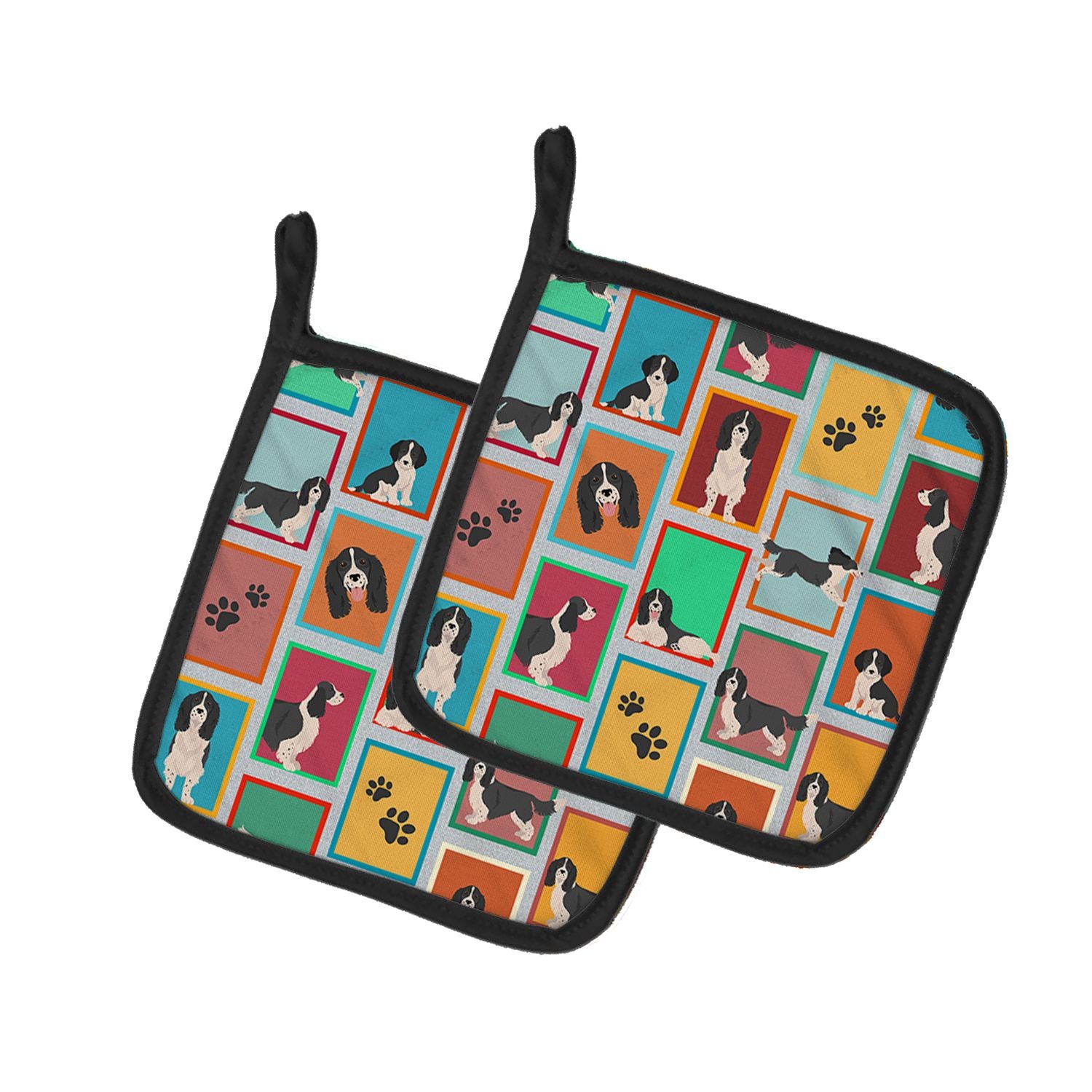 Lots of Black and White English Springer Spaniel Pair of Pot Holders Kitchen Heat Resistant Pot Holders Sets Oven Hot Pads for C