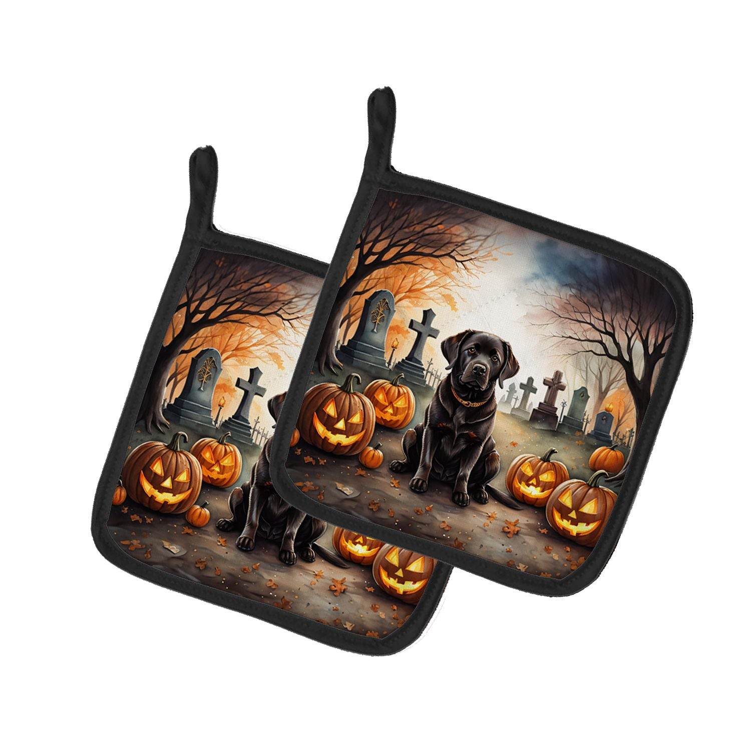 Chocolate Labrador Retriever Spooky Halloween Pair of Pot Holders Kitchen Heat Resistant Pot Holders Sets Oven Hot Pads for Cook