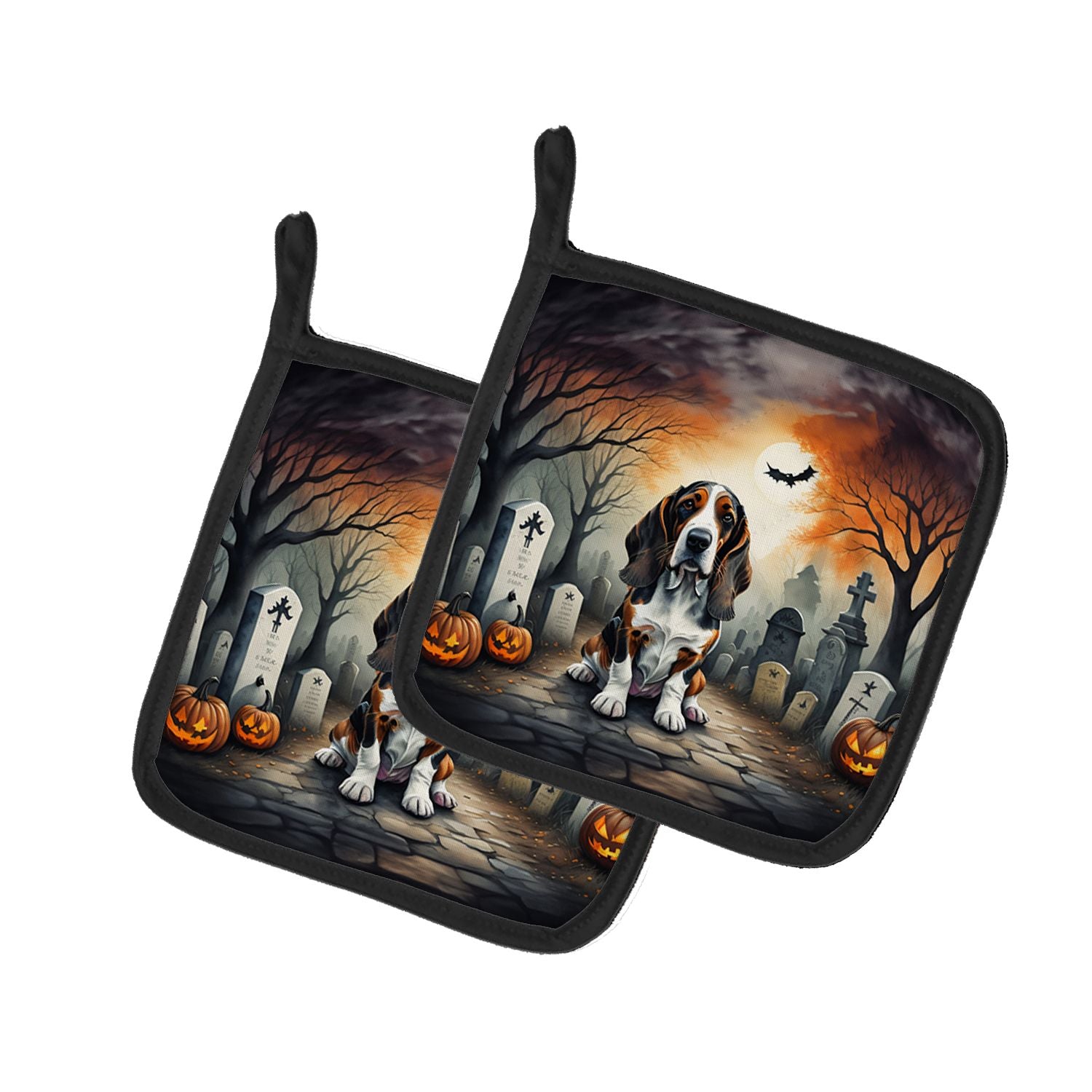 Basset Hound Spooky Halloween Pair of Pot Holders Kitchen Heat Resistant Pot Holders Sets Oven Hot Pads for Cooking Baking BBQ, 