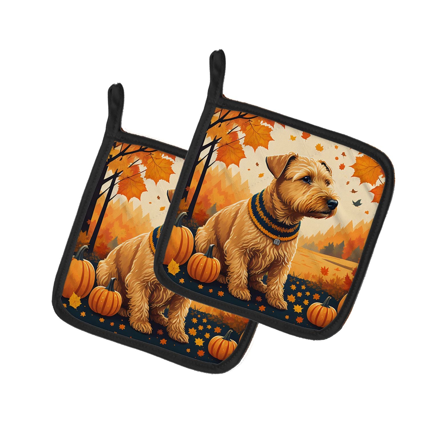 Lakeland Terrier Fall Pair of Pot Holders Kitchen Heat Resistant Pot Holders Sets Oven Hot Pads for Cooking Baking BBQ, 7 1/2 x 