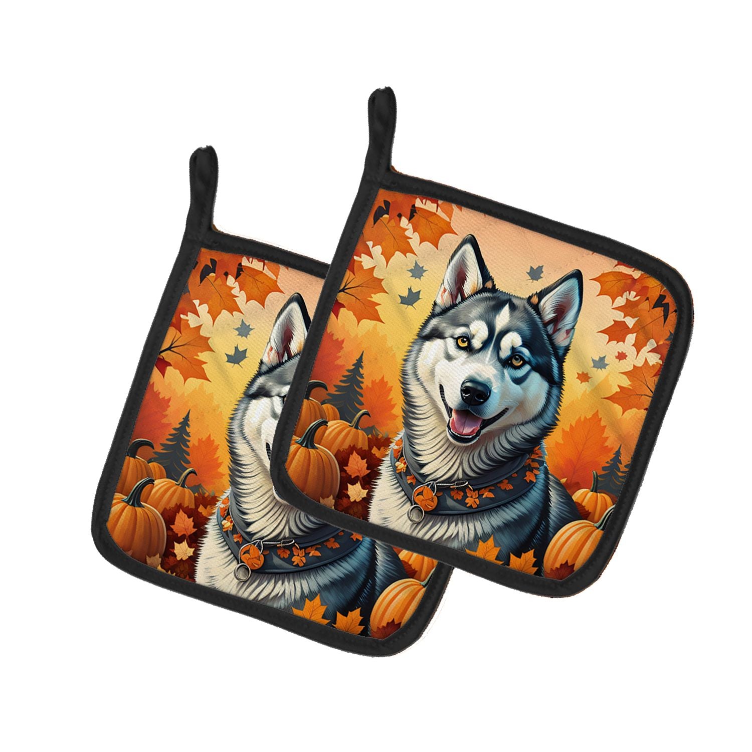 Siberian Husky Fall Pair of Pot Holders Kitchen Heat Resistant Pot Holders Sets Oven Hot Pads for Cooking Baking BBQ, 7 1/2 x 7 