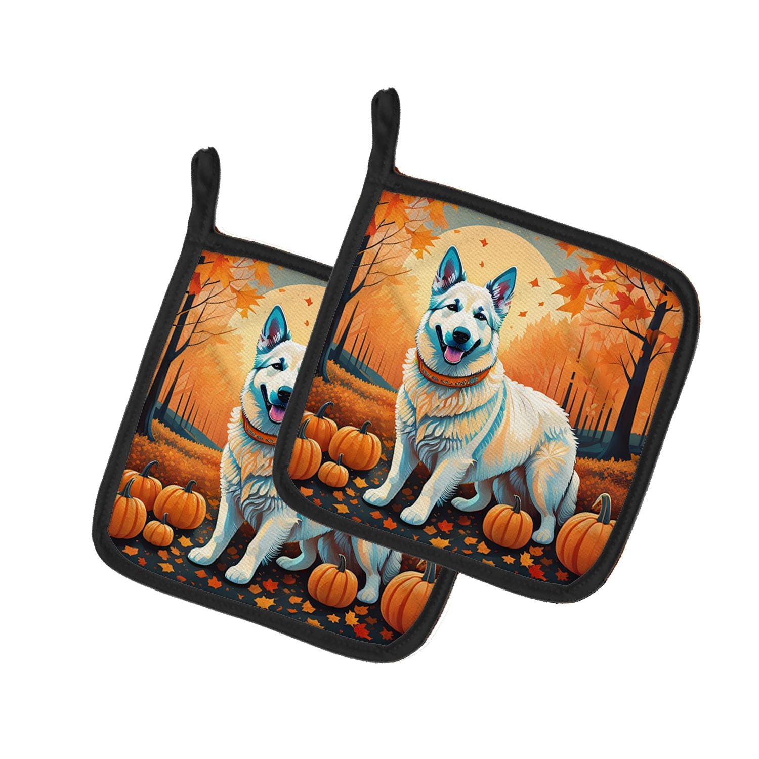 White German Shepherd Fall Pair of Pot Holders Kitchen Heat Resistant Pot Holders Sets Oven Hot Pads for Cooking Baking BBQ, 7 1