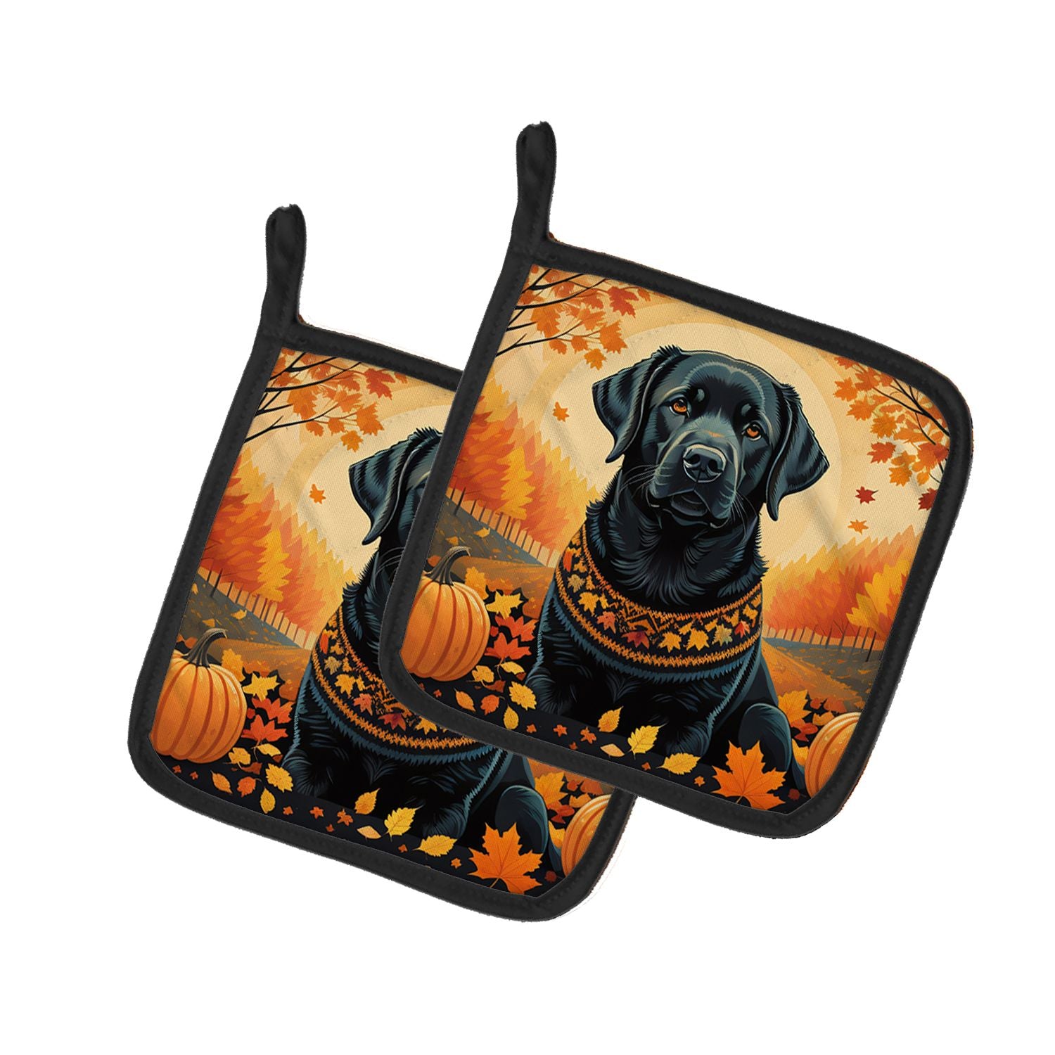 Black Labrador Retriever Fall Pair of Pot Holders Kitchen Heat Resistant Pot Holders Sets Oven Hot Pads for Cooking Baking BBQ, 