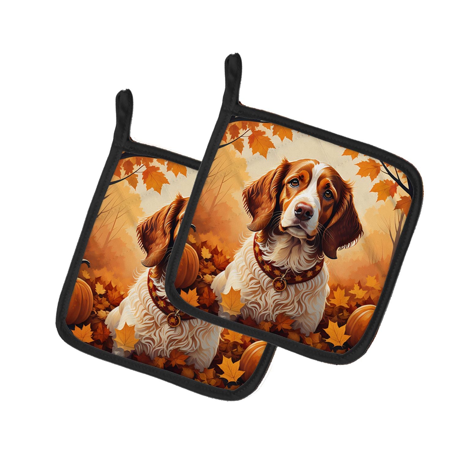 Brittany Spaniel Fall Pair of Pot Holders Kitchen Heat Resistant Pot Holders Sets Oven Hot Pads for Cooking Baking BBQ, 7 1/2 x 