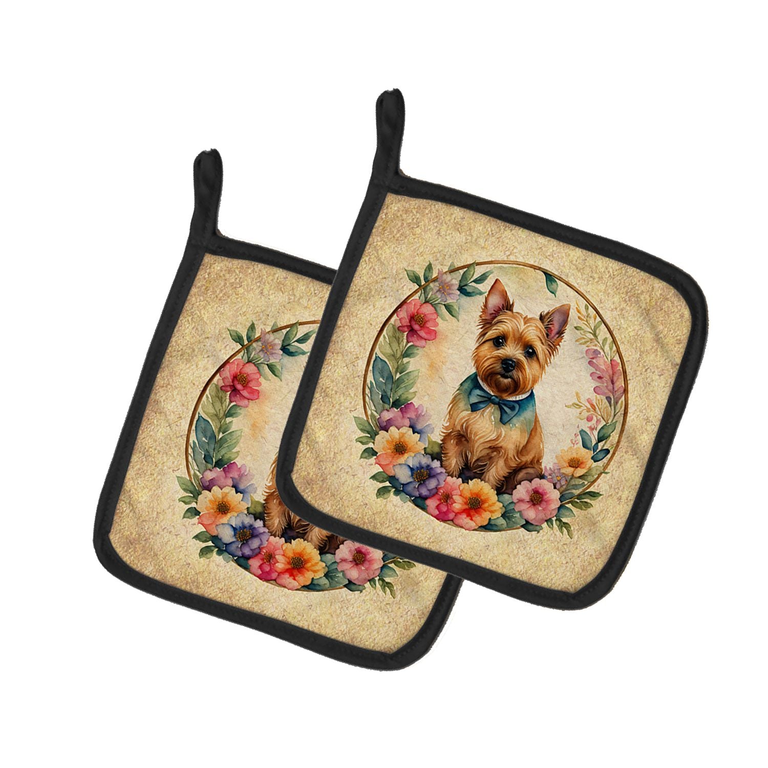 Norwich Terrier and Flowers Pair of Pot Holders Kitchen Heat Resistant Pot Holders Sets Oven Hot Pads for Cooking Baking BBQ, 7 
