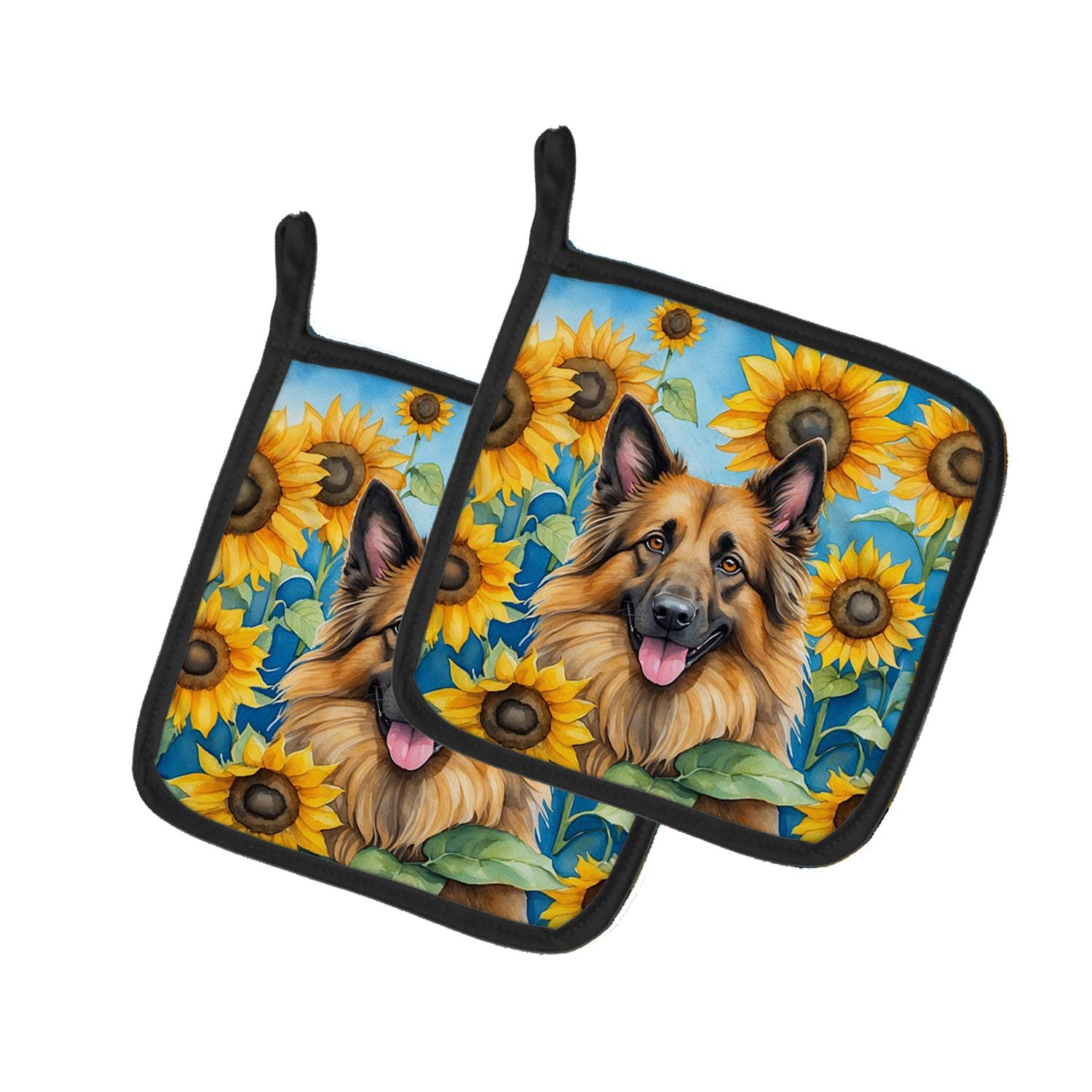 Belgian Tervuren in Sunflowers Pair of Pot Holders Kitchen Heat Resistant Pot Holders Sets Oven Hot Pads for Cooking Baking BBQ,